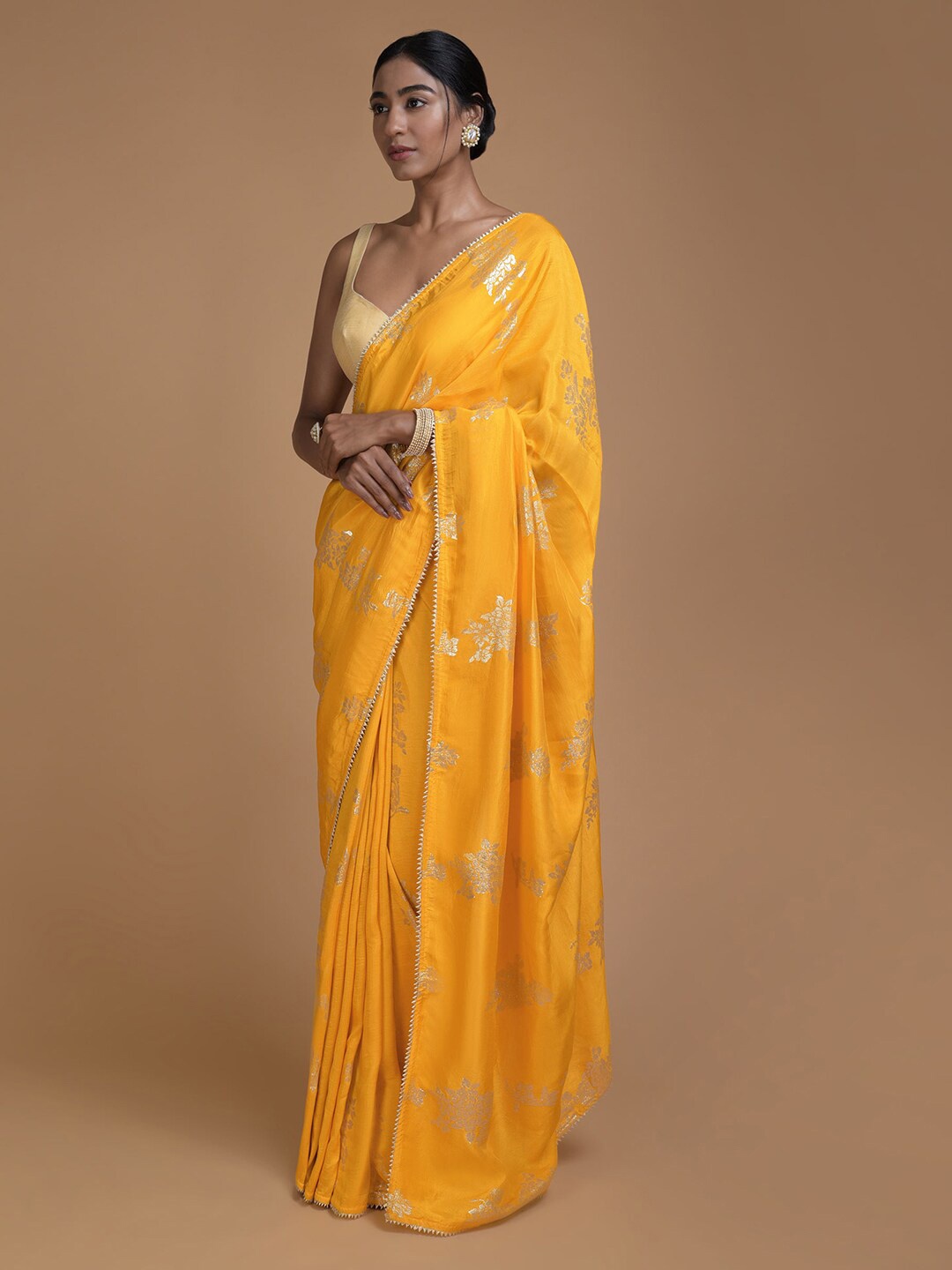 

KALKI Fashion Floral Woven Design Pure Silk Saree, Yellow