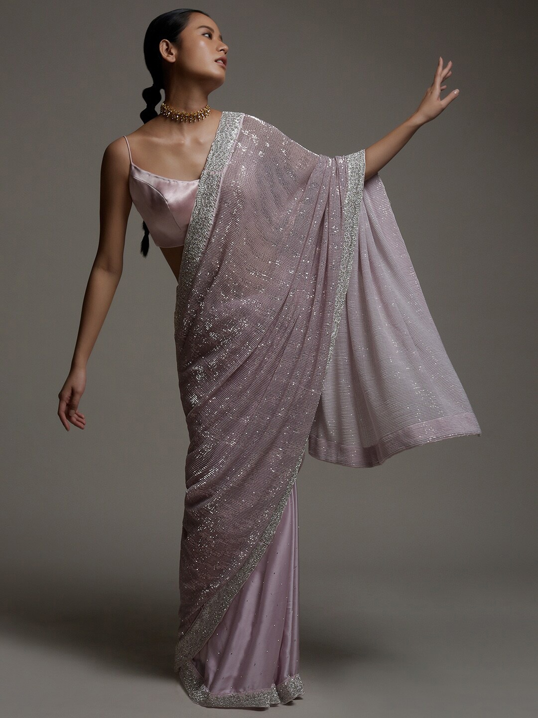

KALKI Fashion Sequin Embellished Pure Crepe Saree, Purple