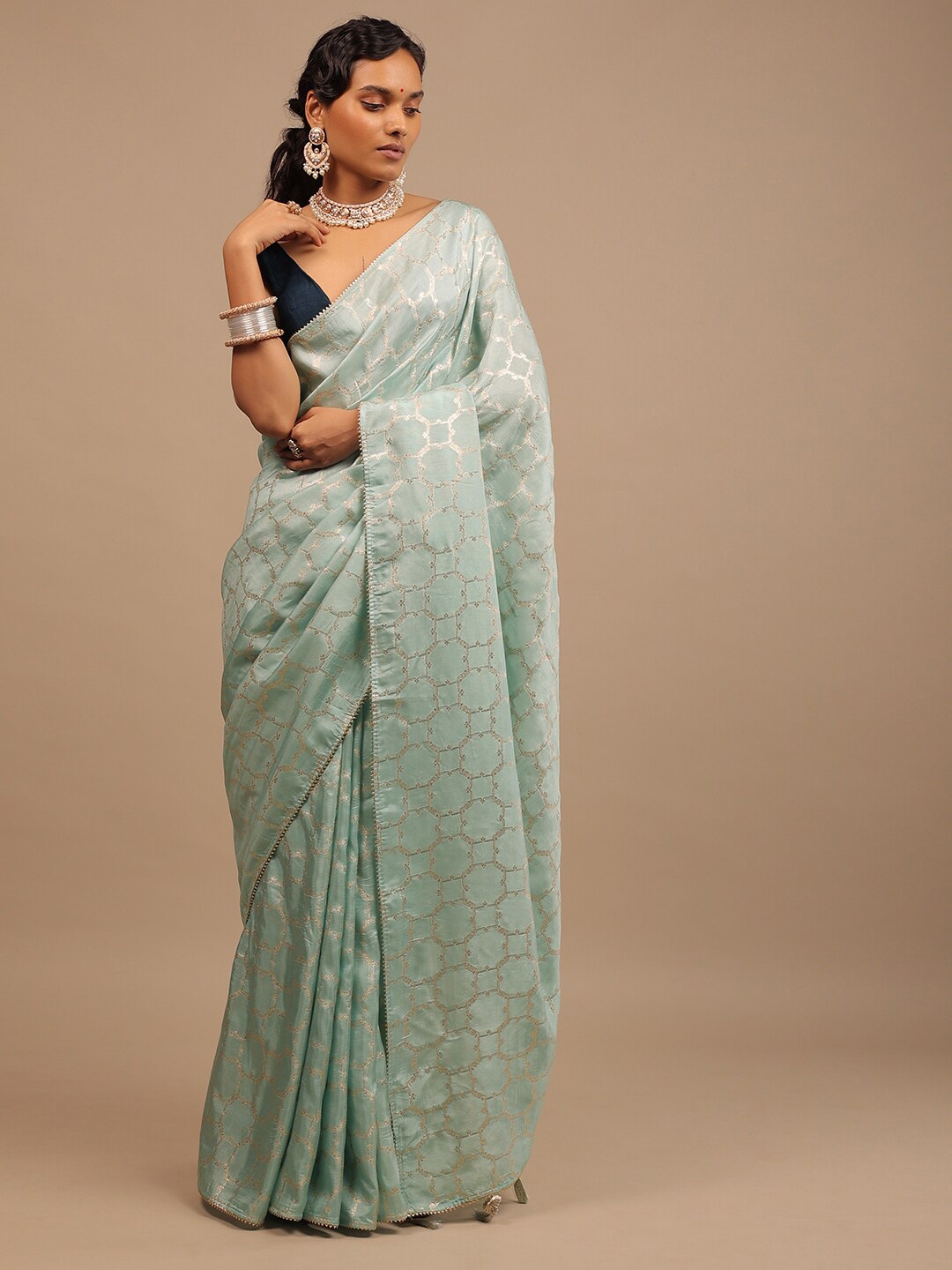 

KALKI Fashion Dola Silk With Lurex Jaal Saree, Green