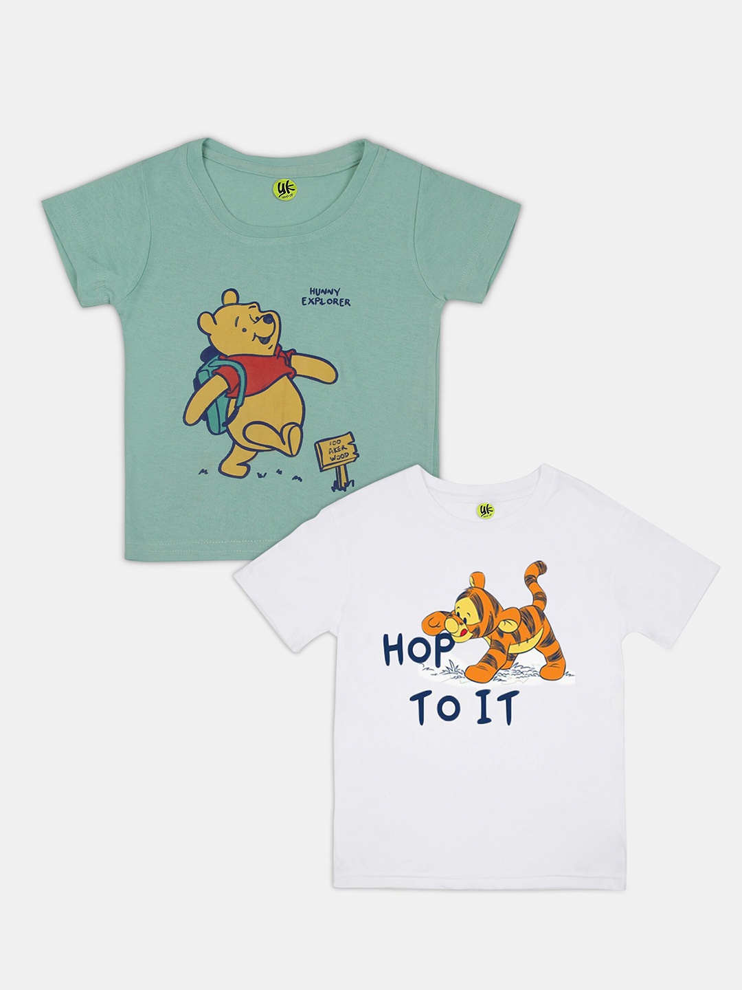 

YK Infant Boys Pack Of 2 Winnie The Pooh Printed Pure Cotton T-shirts, Sea green