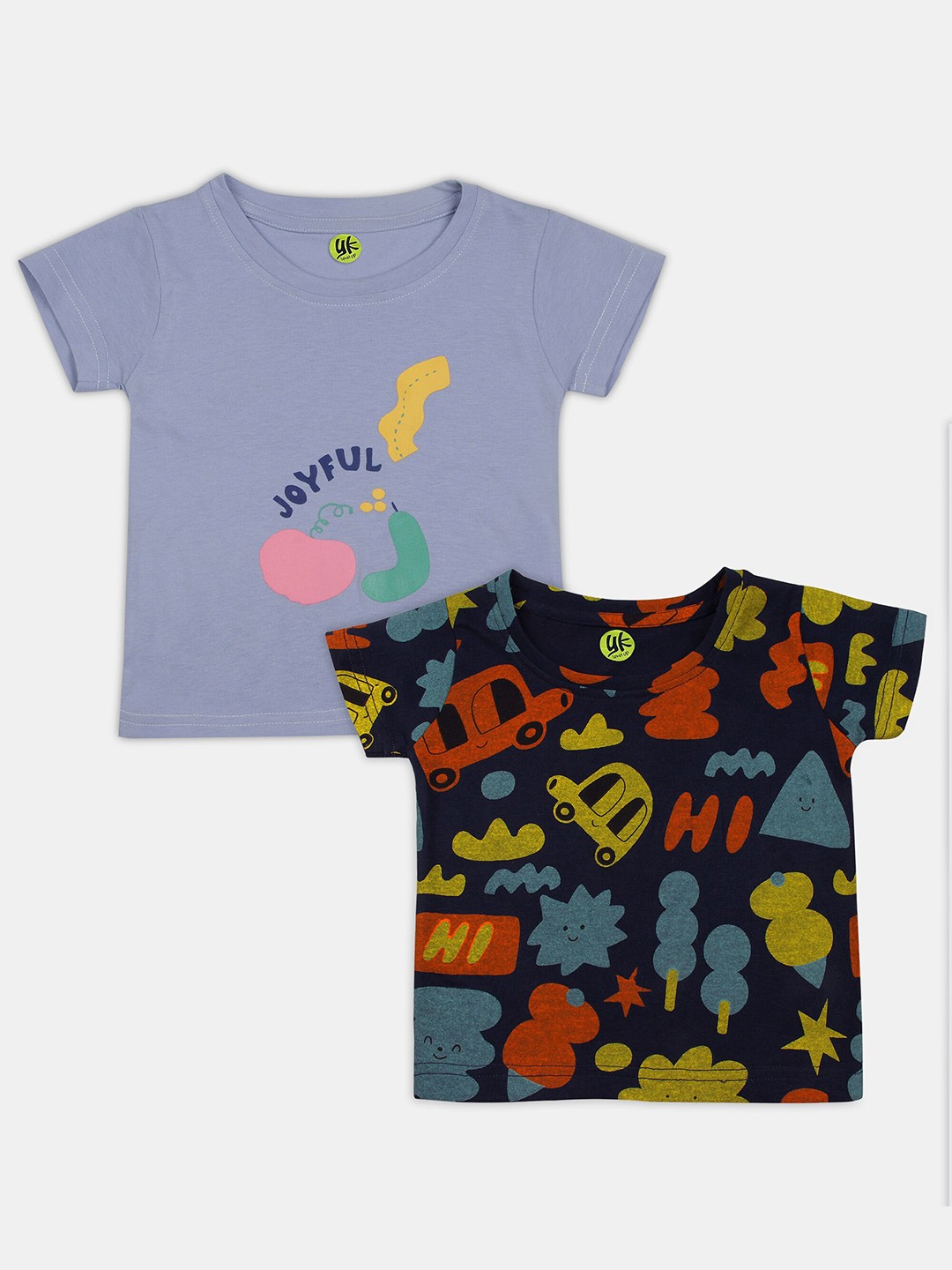 

YK Infant Boys Pack Of 2 Printed Pure Cotton T-shirts, Lavender