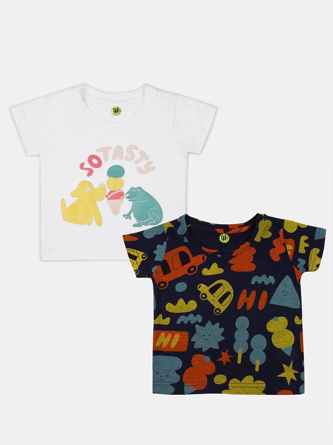 

YK Infant Boys Pack Of 2 Printed Pure Cotton T-shirts, White