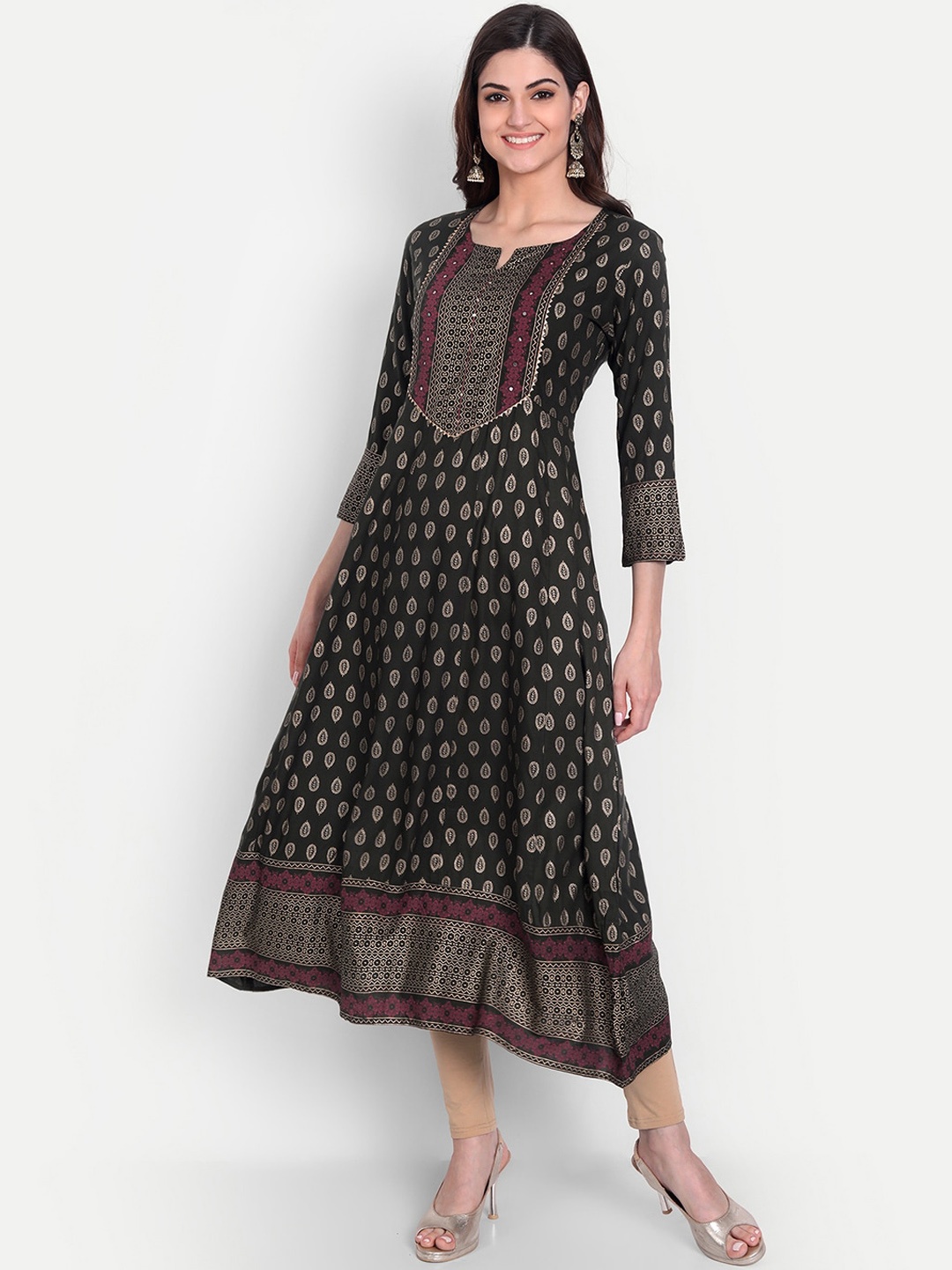 

KASHEEDA Ethnic Motifs Printed A-Line Regular Kurta, Green