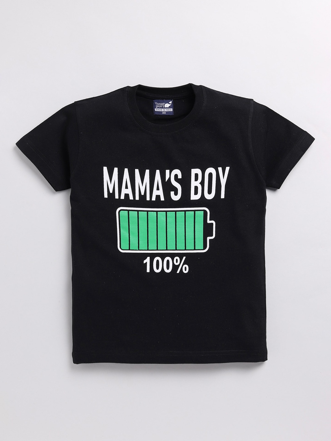 Toonyport Boys Typography Printed Cotton T-shirt, Black