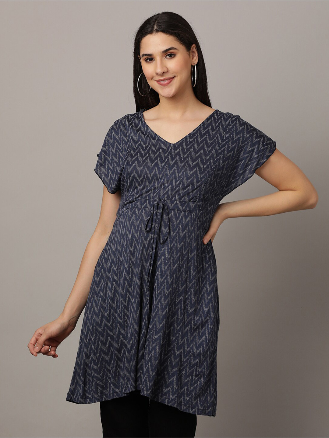 

The Mom Store Maternity Geometric Printed Cotton Longline Top, Blue