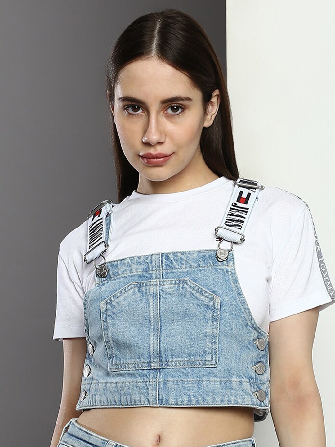 

Tommy Hilfiger Cotton Dungaree Crop Top, Blue