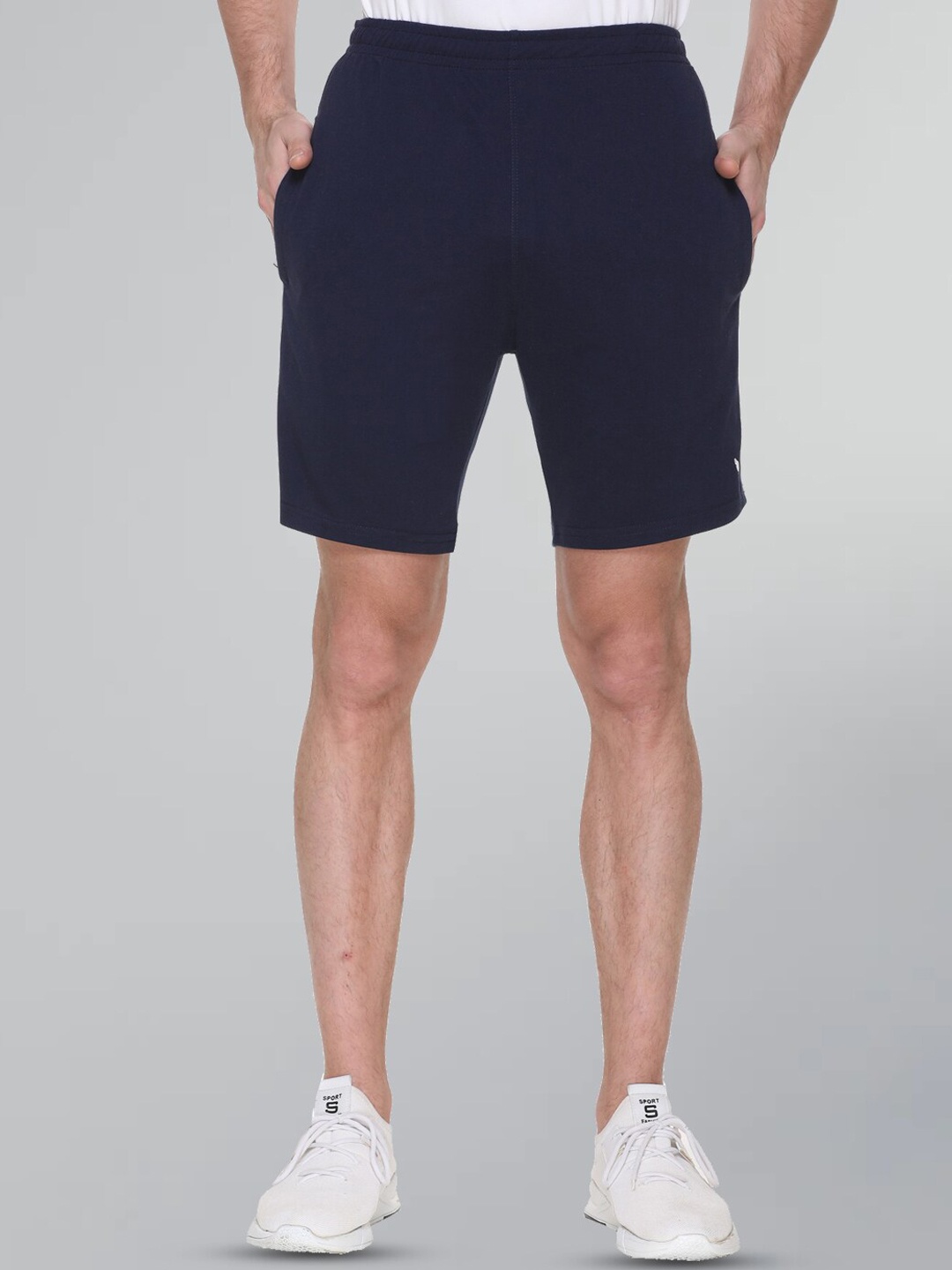 

GODFREY Men Mid-Rise Rapid-Dry Cotton Sports Shorts, Navy blue