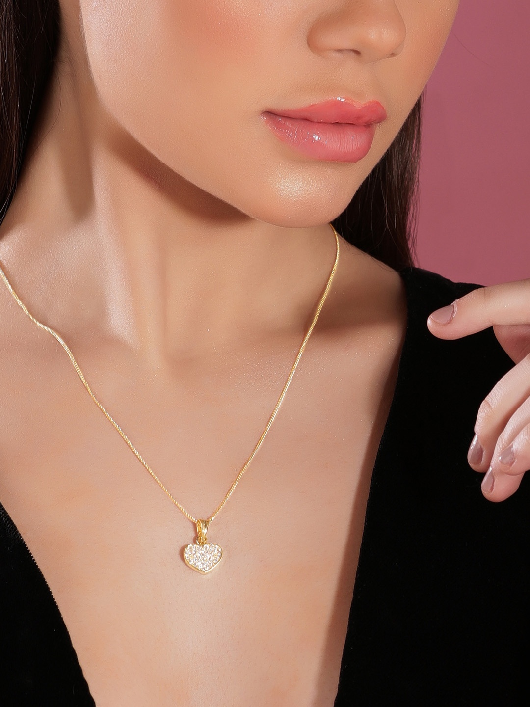

Rubans 18K Gold-Plated Cubic Zirconia Heart Shaped Necklace