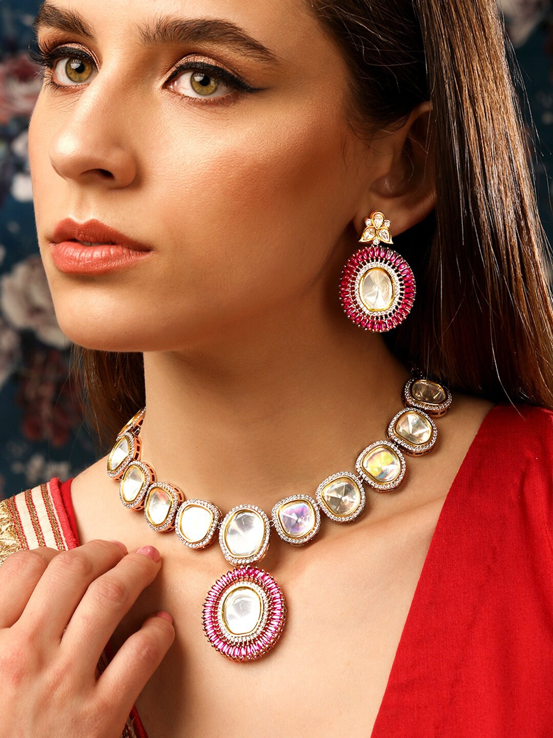 

Rubans Silver-Plated Stone-Studded Jewellery Set