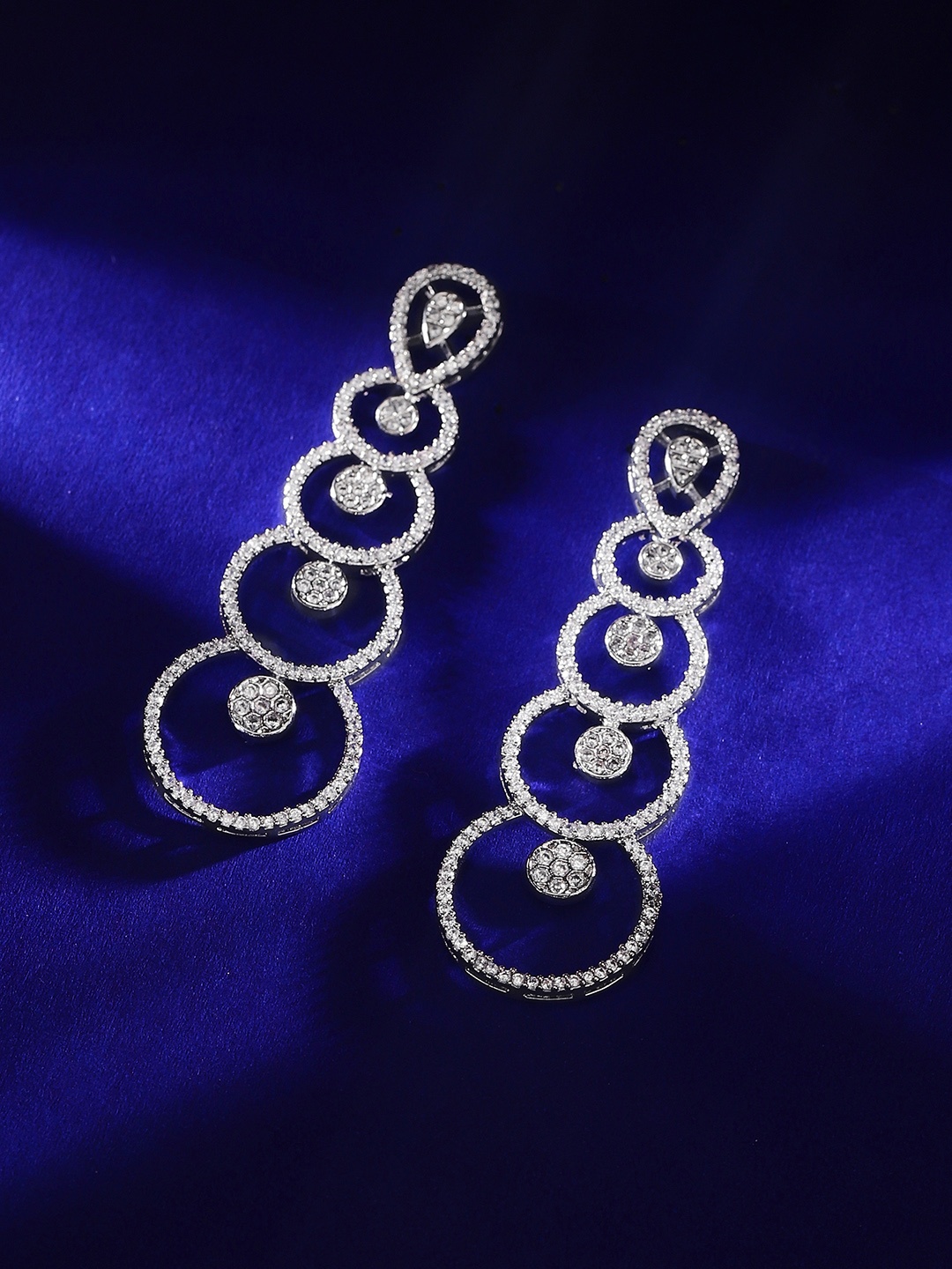 

Rubans Silver-Plated Geometric Zircon Studded Drop Earrings