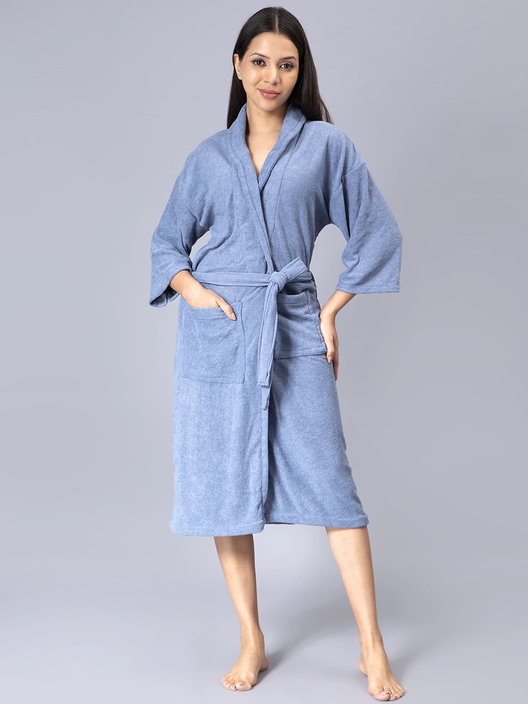 

LacyLook Women Double Side Breathable Terry Cotton Bath Robe, Blue