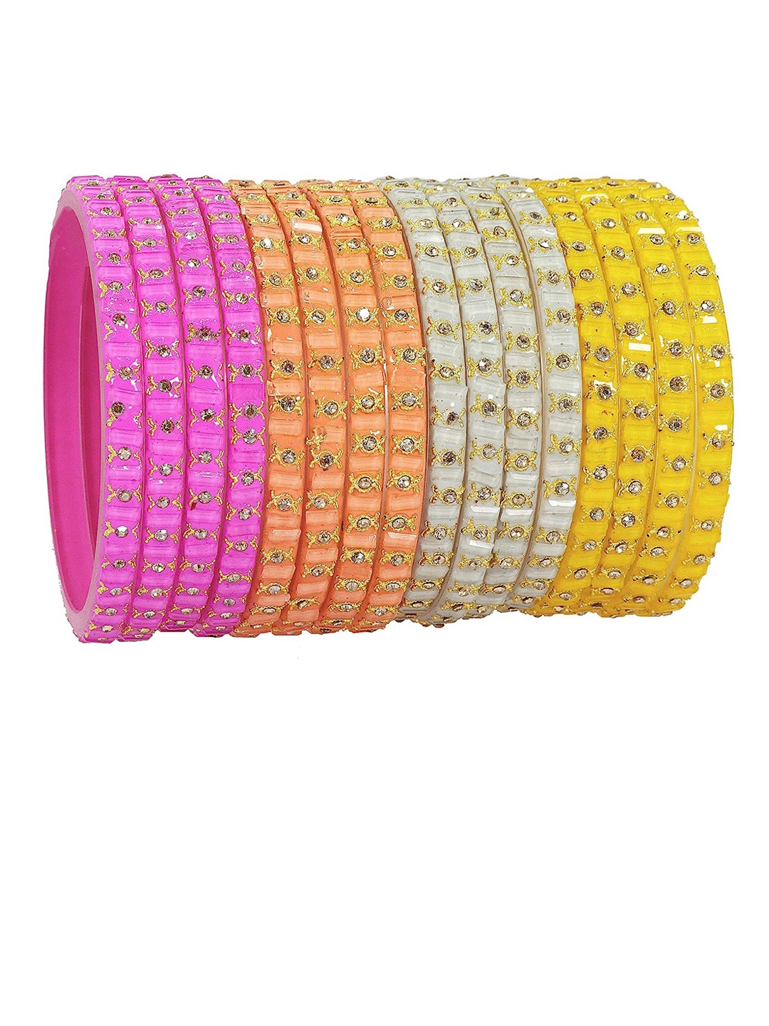 

NMII Set Of 16 Zircon-Studded Glossy Finished Bangles, Pink