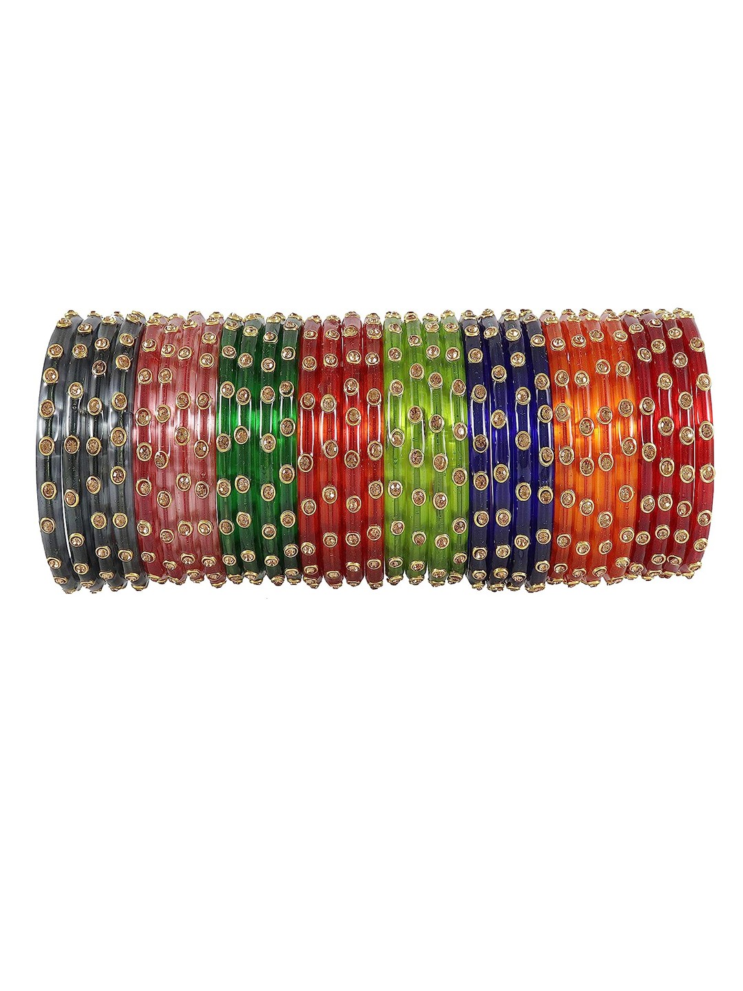 

NMII Set Of 32 Zircon Studded Gemstone worked Glossy Finished Bangle Set, Grey