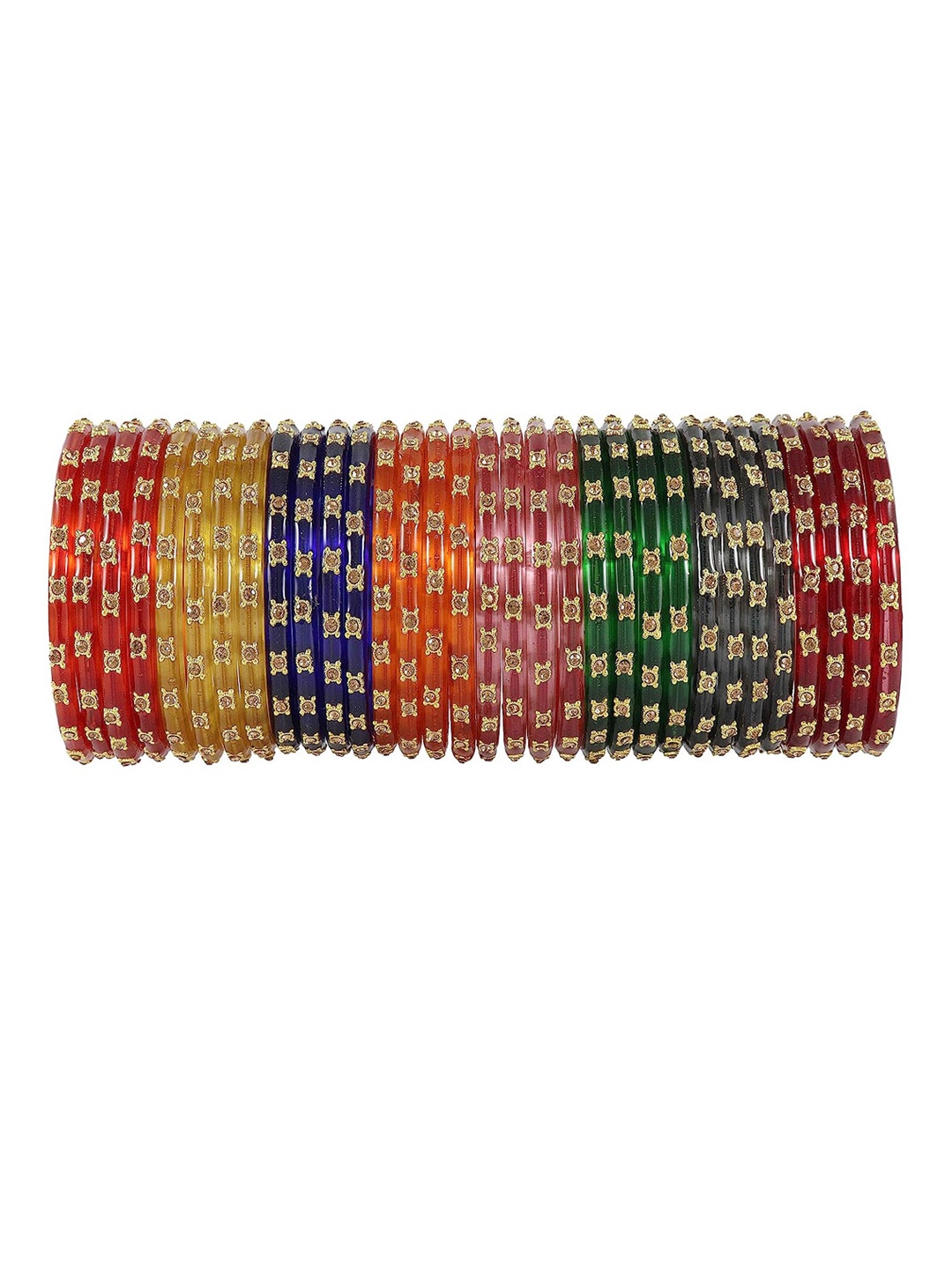 

NMII Set Of 32 Cubic Zirconia-Studded Glossy Kada Bangles, Red