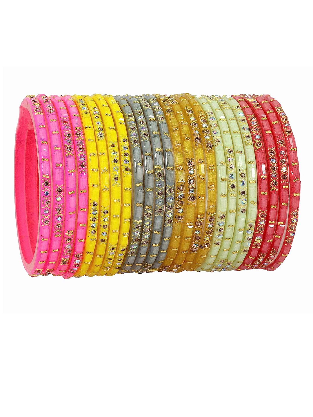 

NMII Set Of 24 Zircon-Studded Glossy Finished Bangles, Pink