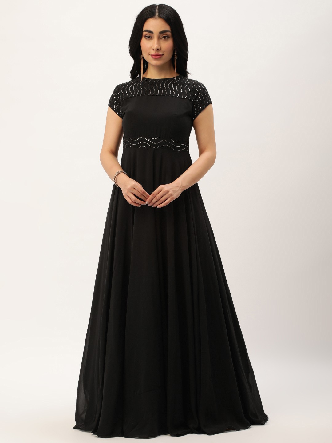 

Ethnovog Embellished Georgette Maxi Dress, Black