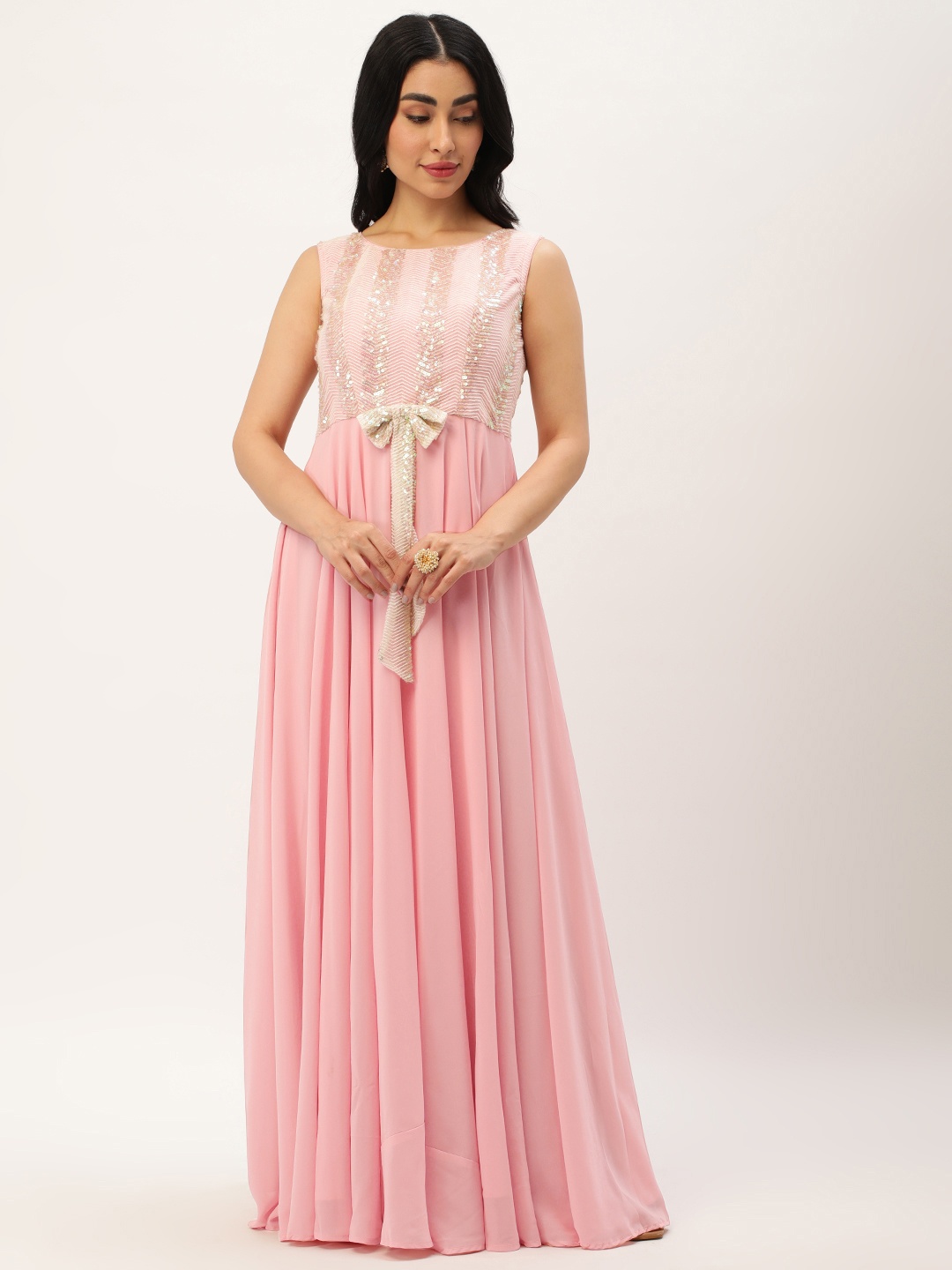 

Ethnovog Embellished Georgette Maxi Dress, Pink