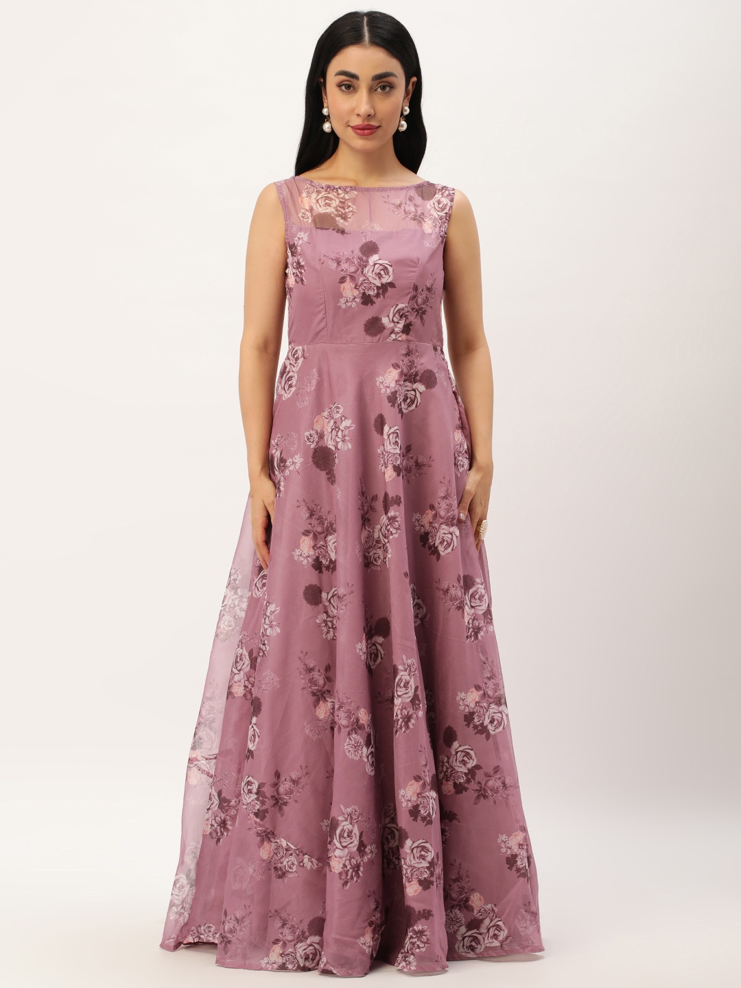 

Ethnovog Floral Print A-Line Maxi Dress, Mauve