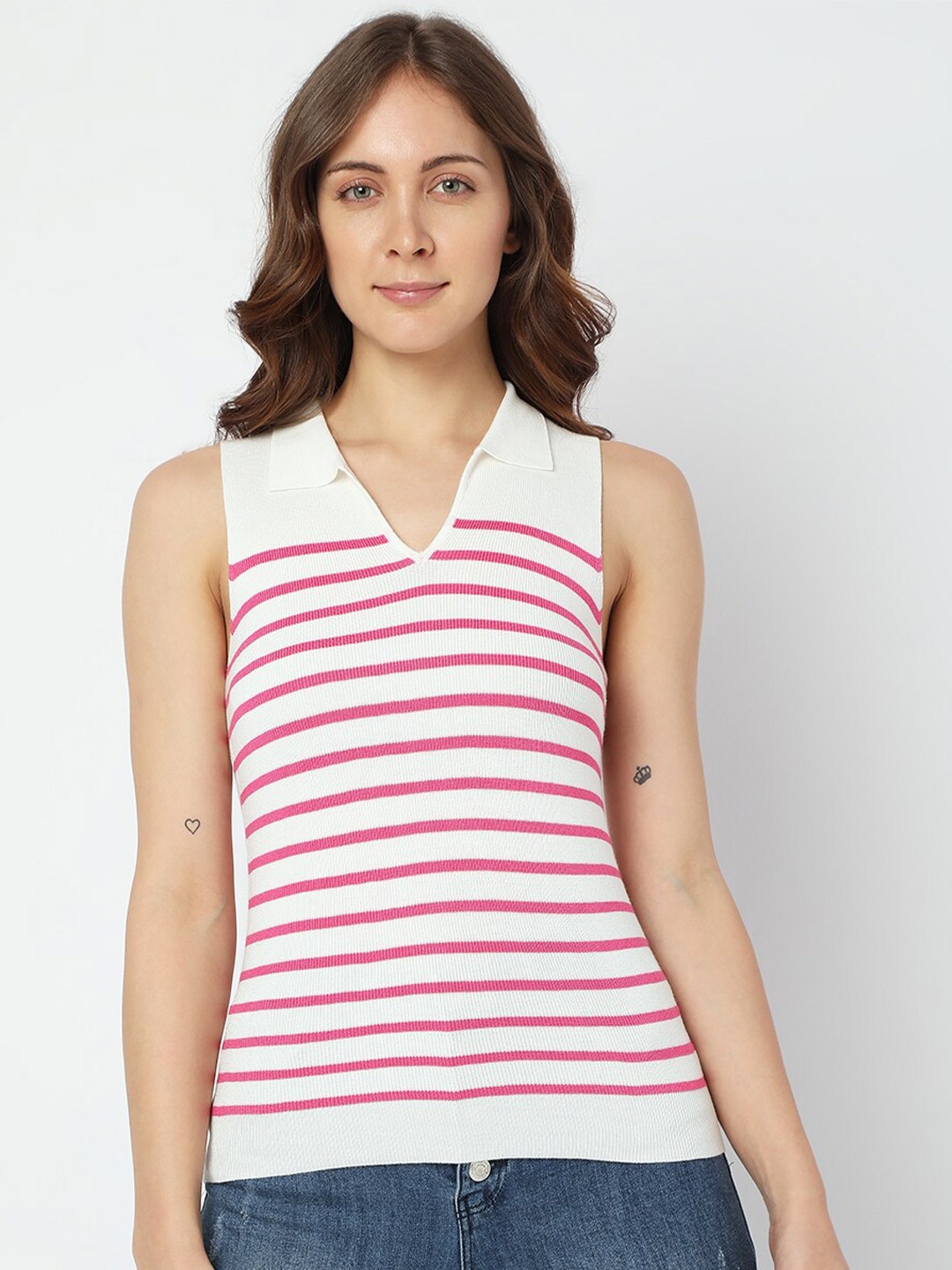 

Vero Moda Striped V-Neck Top, White