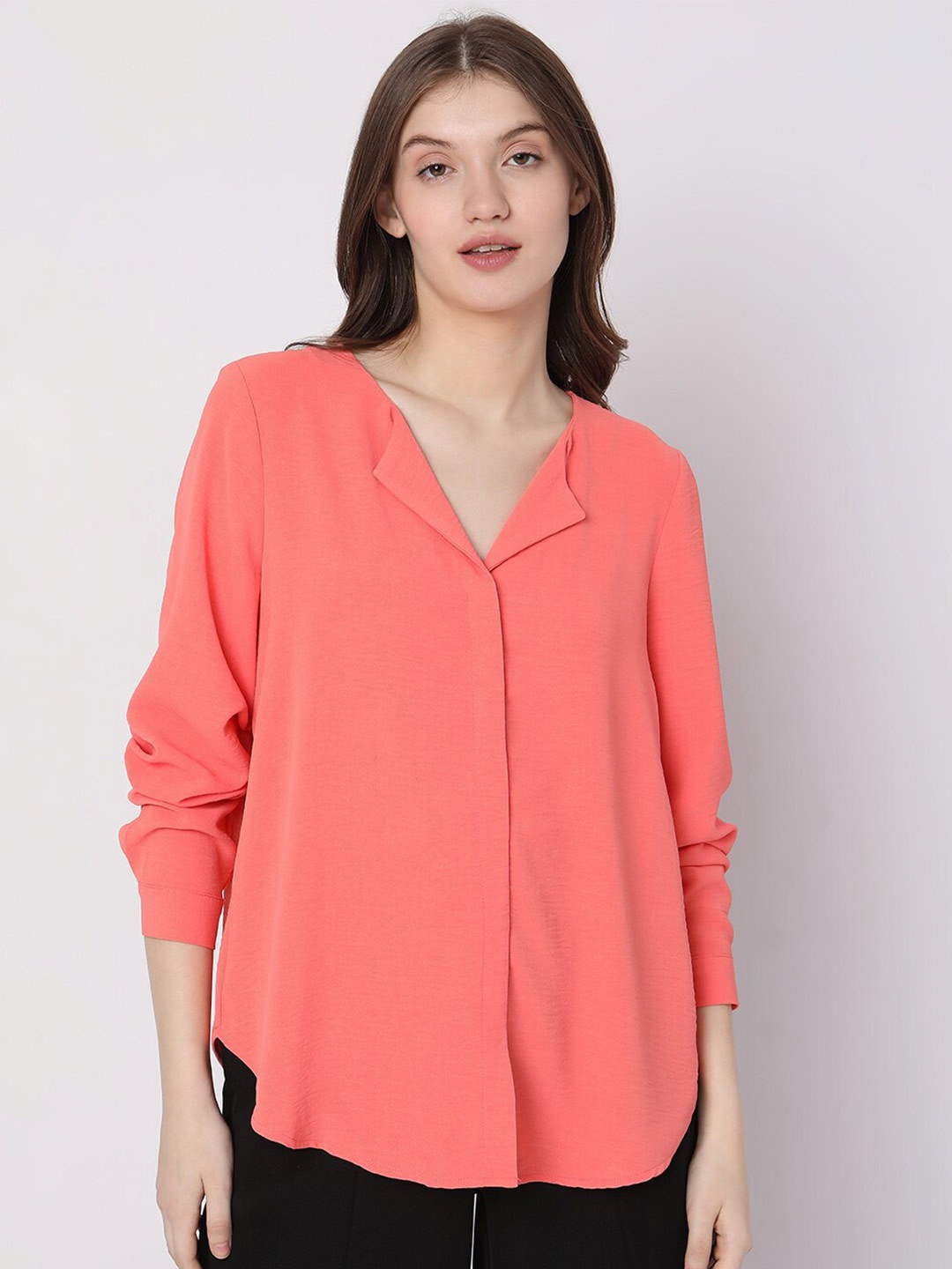 

Vero Moda V-Neck Cuffed Sleeves Top, Peach