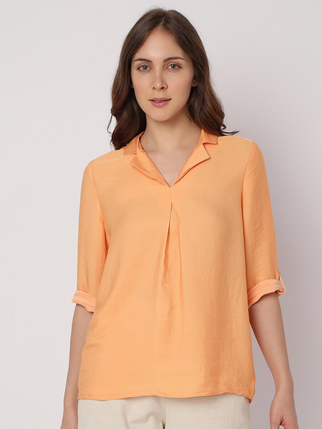 

Vero Moda V-Neck Roll-Up Sleeves Top, Orange