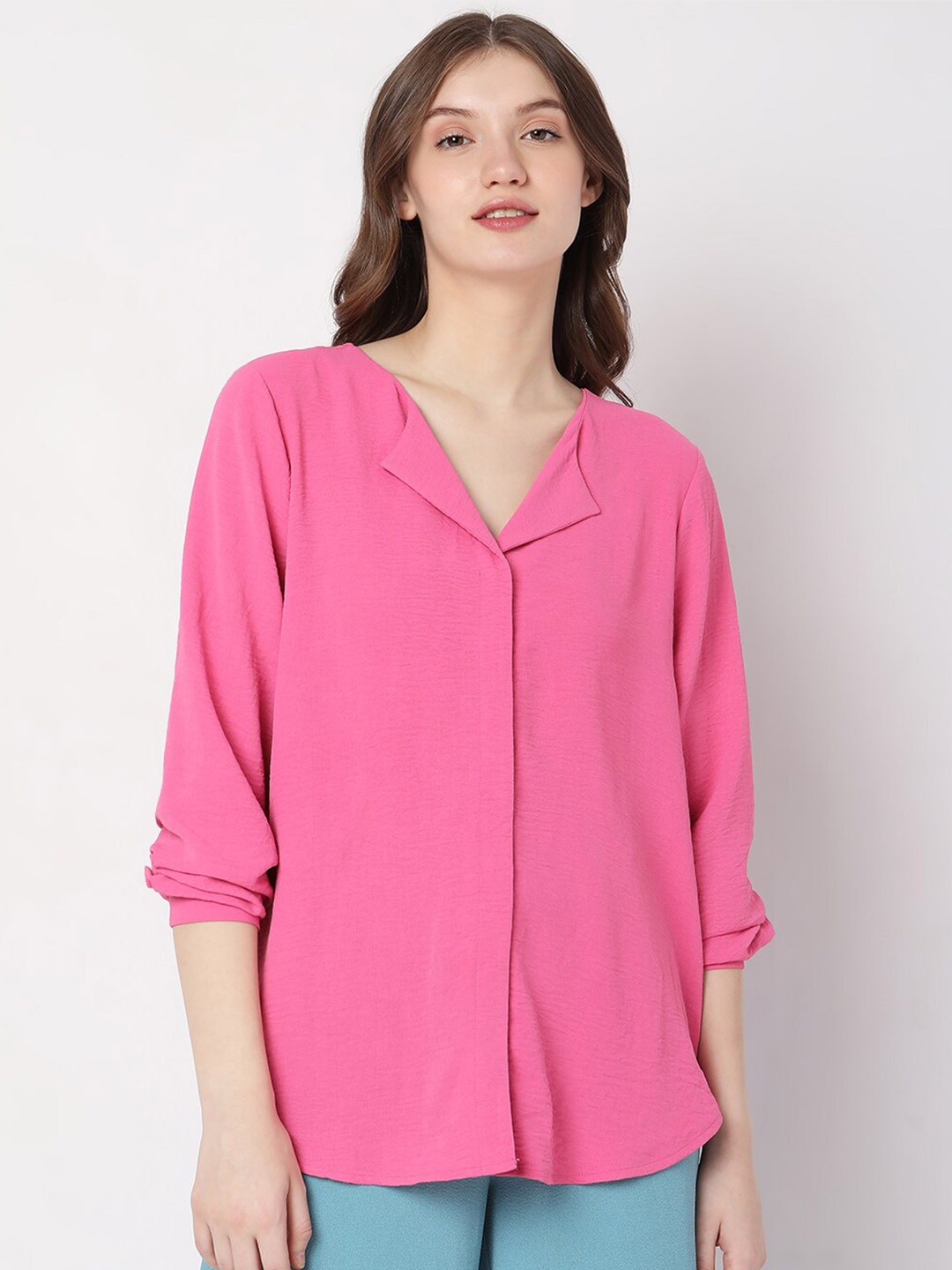 

Vero Moda V-Neck Long Sleeves Shirt Style Top, Pink