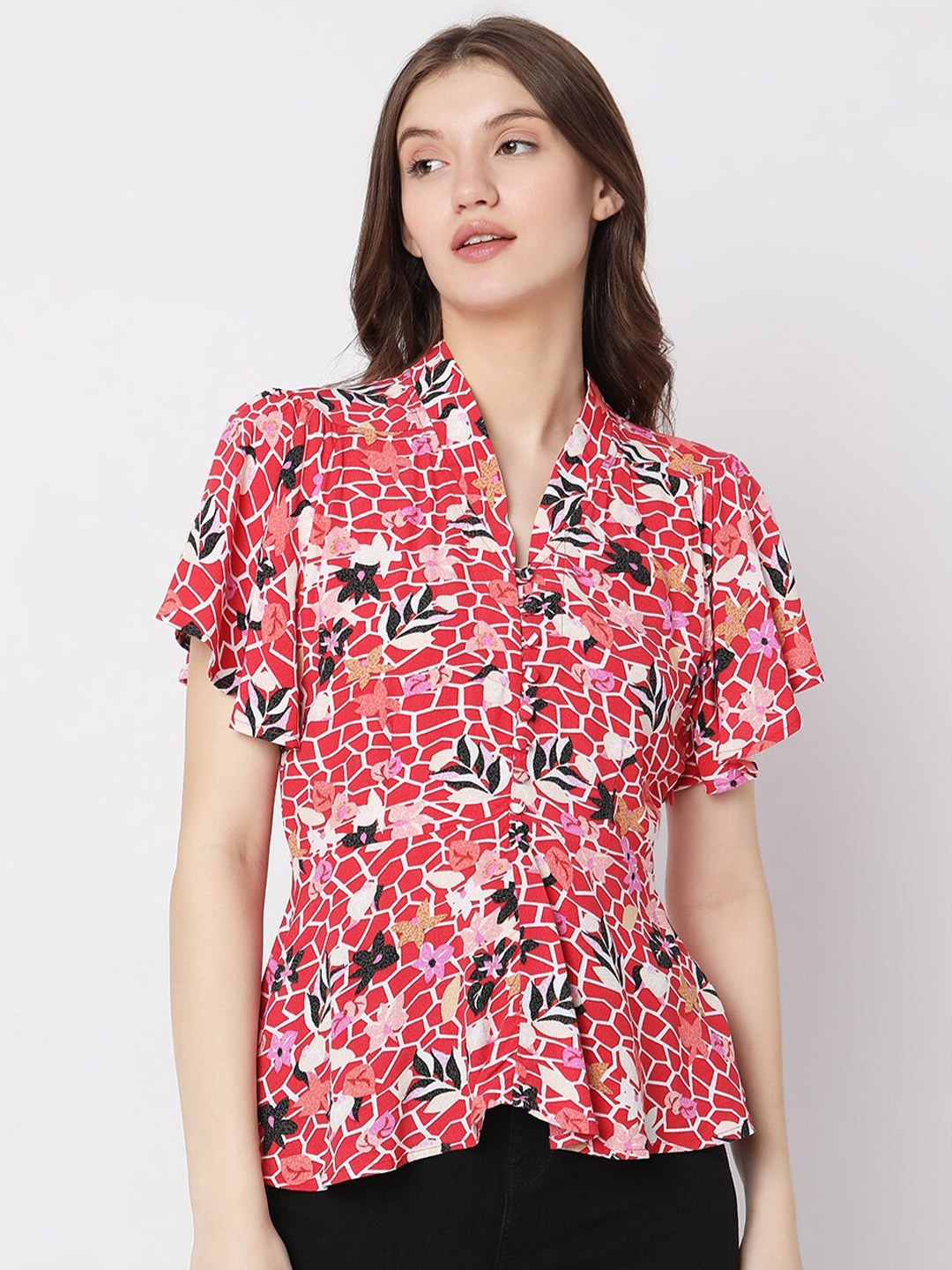 

Vero Moda Floral Print Shirt Style Top, Red