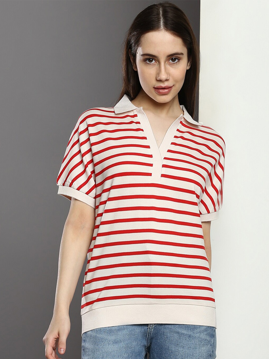 

Tommy Hilfiger Striped Polo Collar Extended Sleeves Slim Fit T-shirt, White