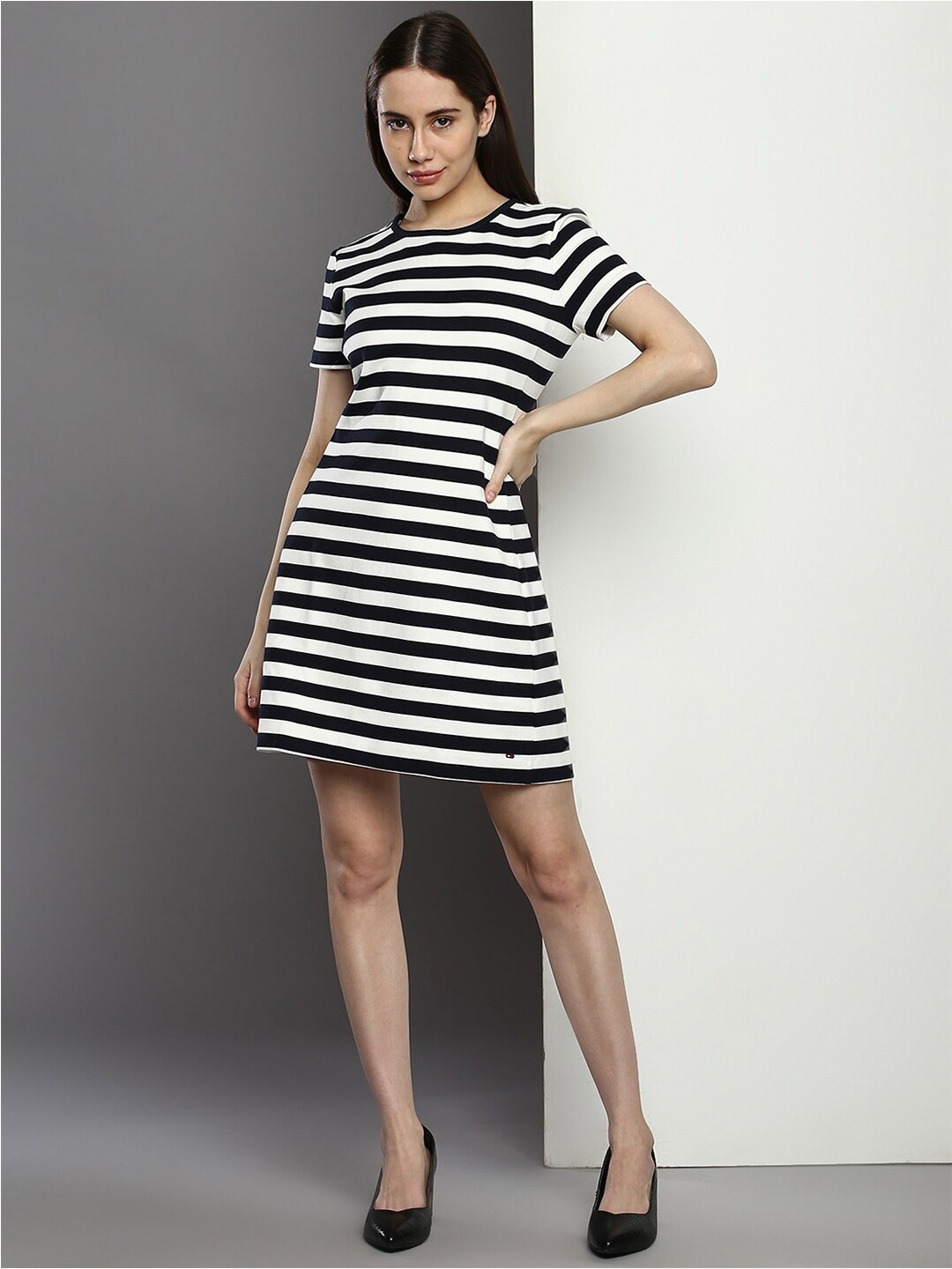 

Tommy Hilfiger Round Neck Striped A-Line Dress, White
