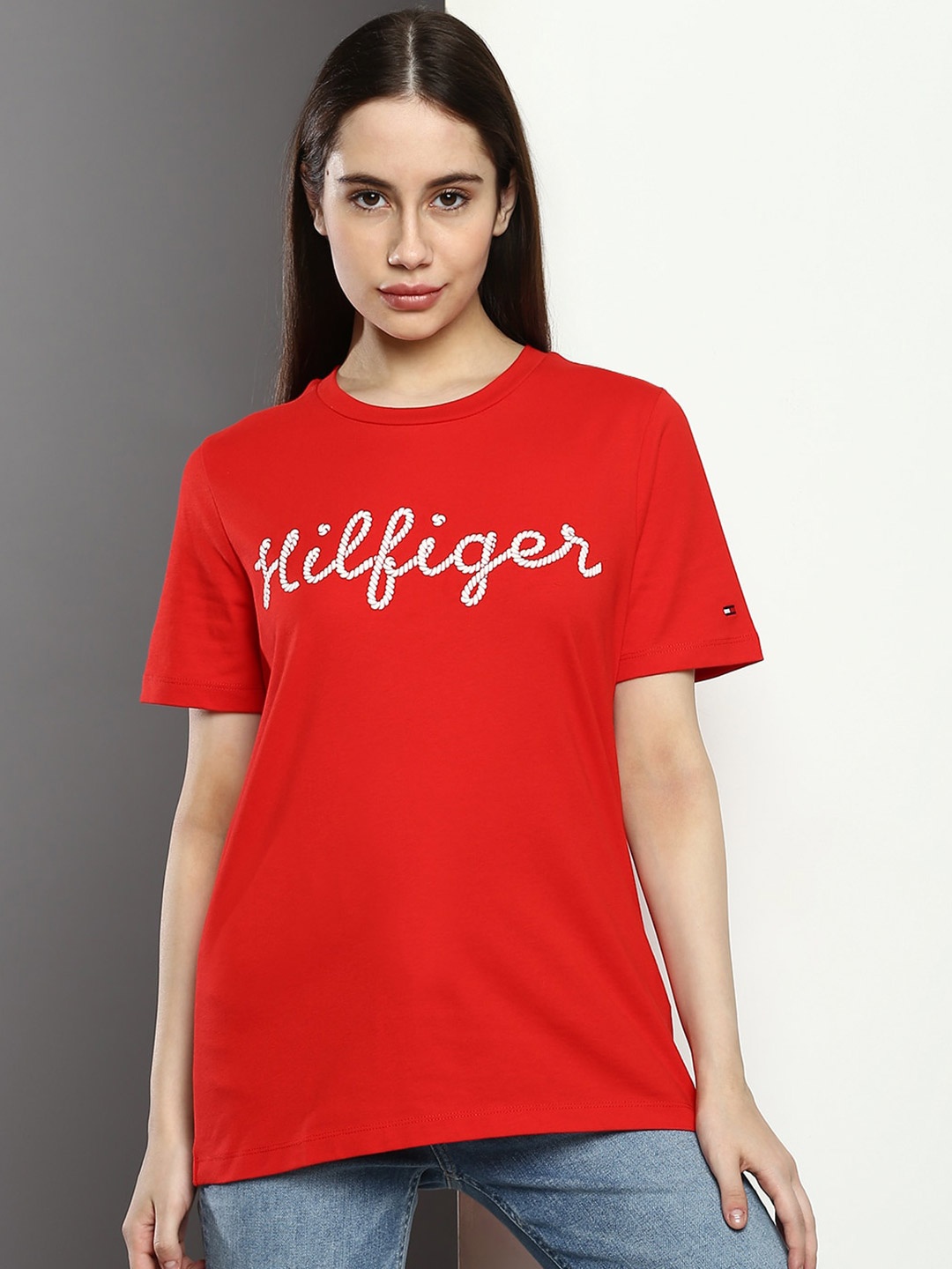 

Tommy Hilfiger Typography Printed Organic Cotton T-shirt, Red