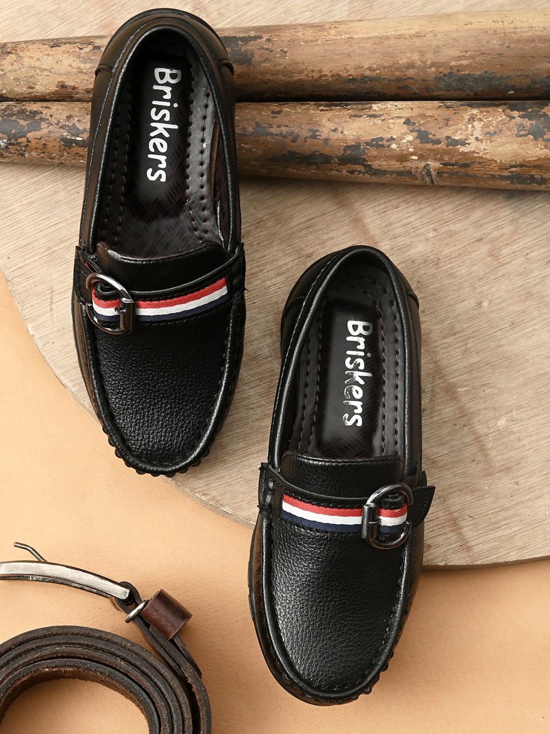 

BRISKERS Boys Textured Lightweight Horsebit Loafers, Black