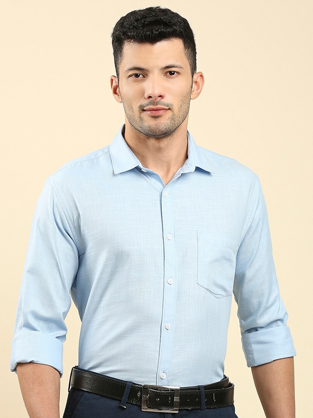 

JAPS Classic Textured Pure Cotton Formal Shirt, Blue