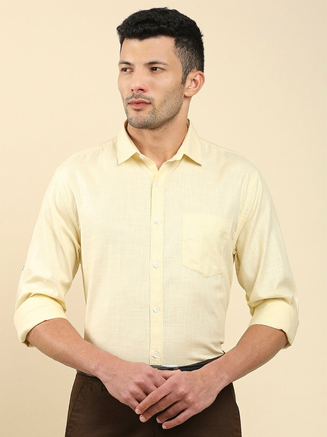 

JAPS Classic Textured Pure Cotton Formal Shirt, Off white