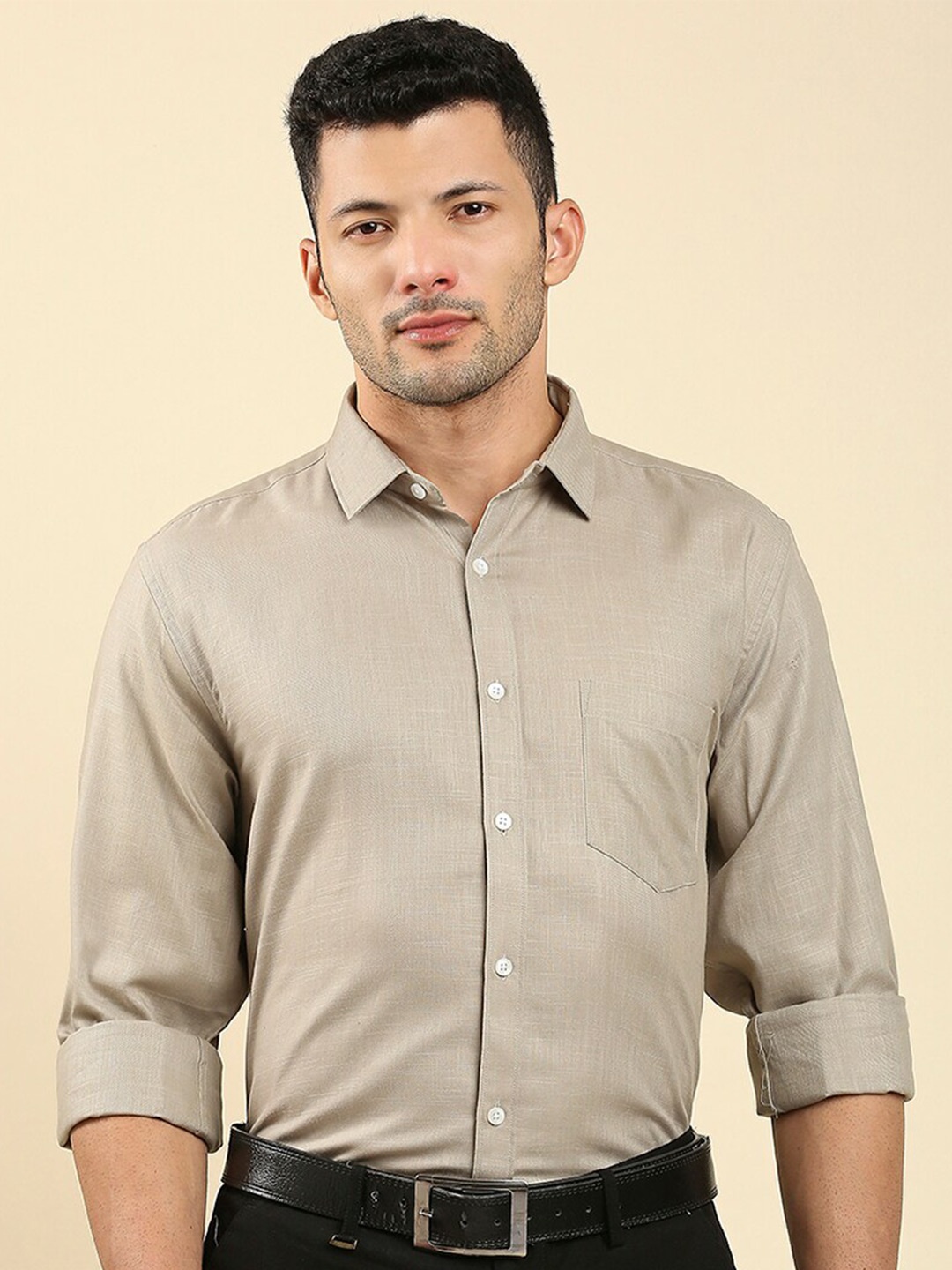 

JAPS Classic Textured Pure Cotton Formal Shirt, Beige