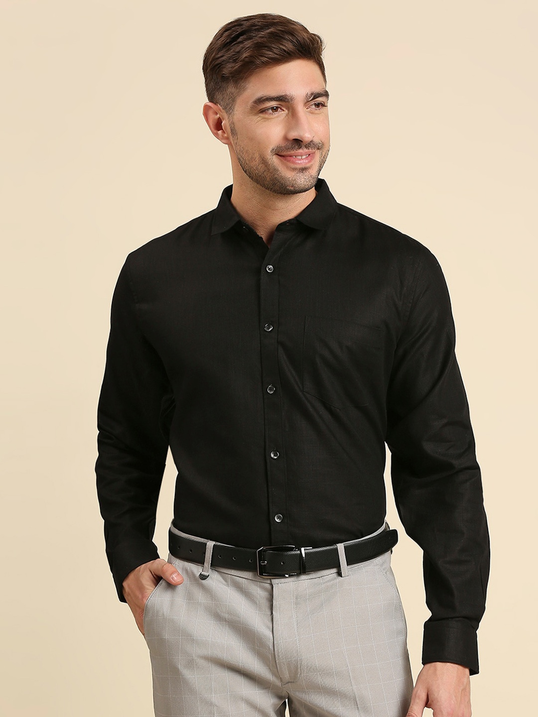 

JAPS Classic Spread Collar Pure Cotton Formal Shirt, Black