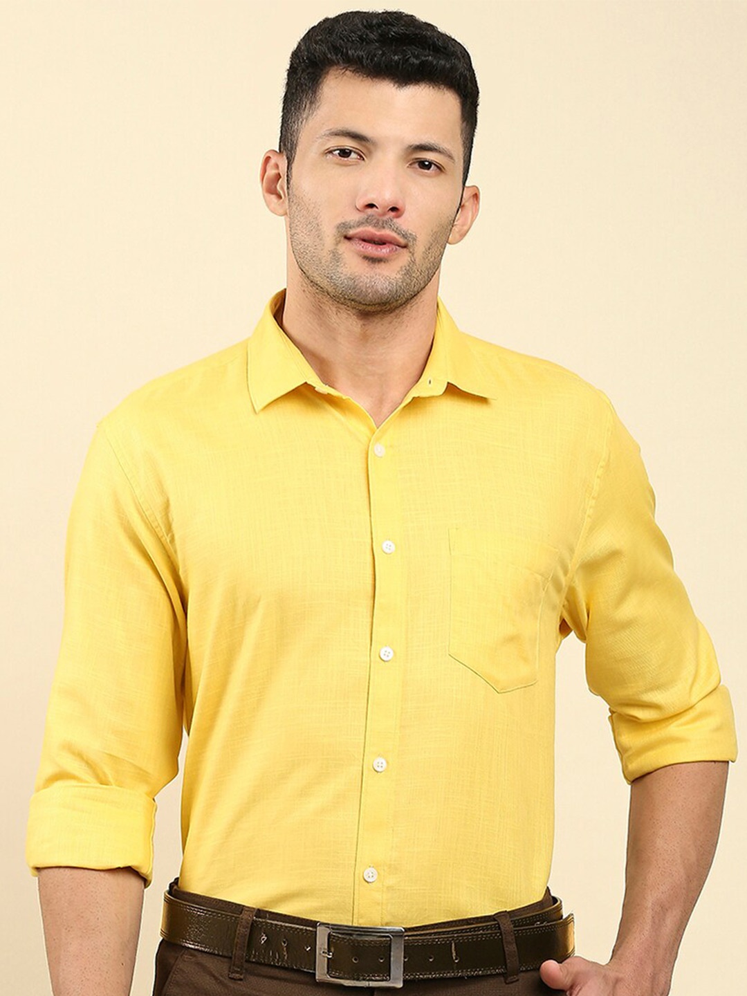 

JAPS Classic Textured Pure Cotton Formal Shirt, Yellow