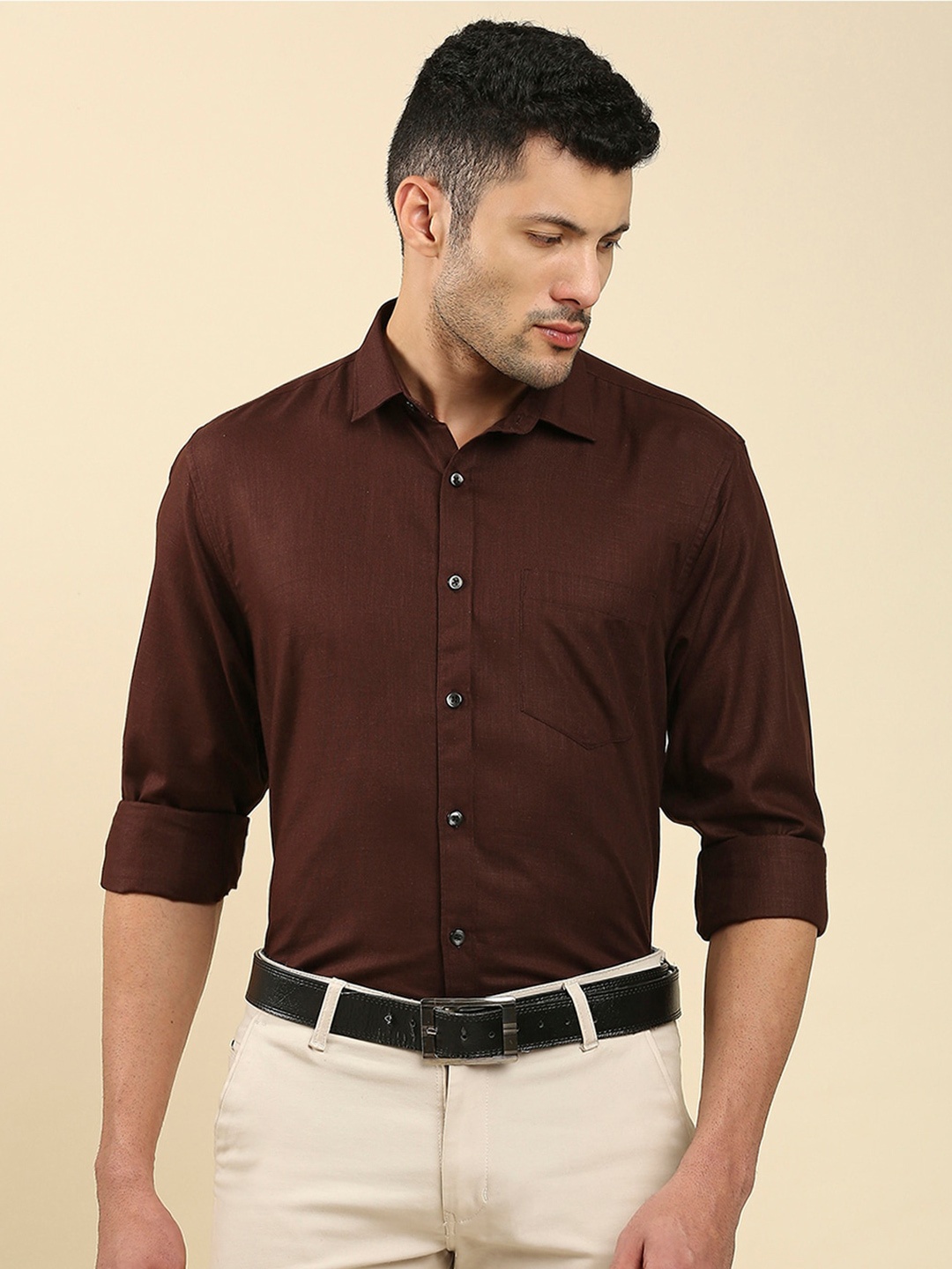 

JAPS Classic Spread Collar Pure Cotton Formal Shirt, Brown