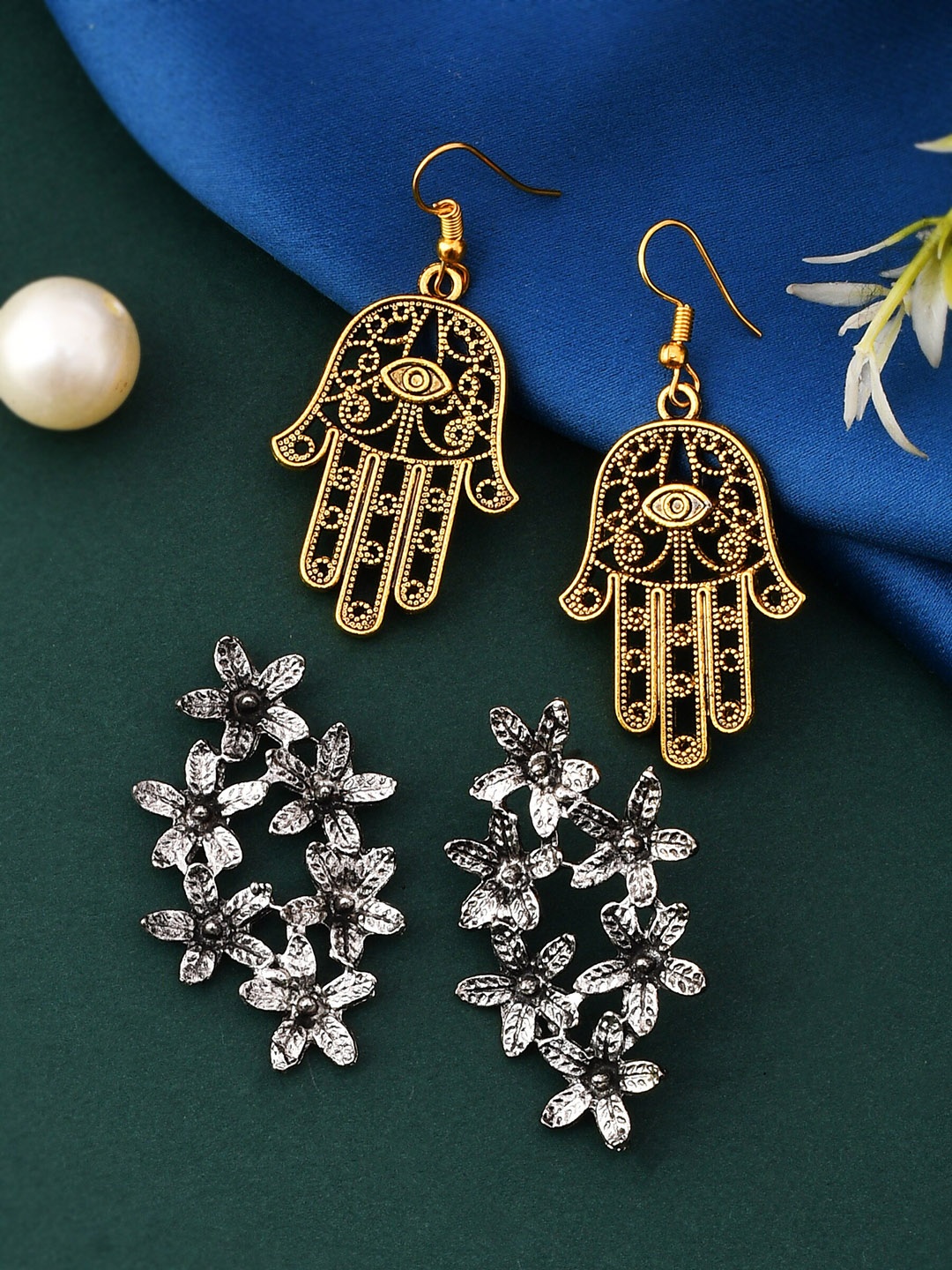 

Shoshaa Set Of 2 Gold-Plated & Silver-Plated Drop Earrings