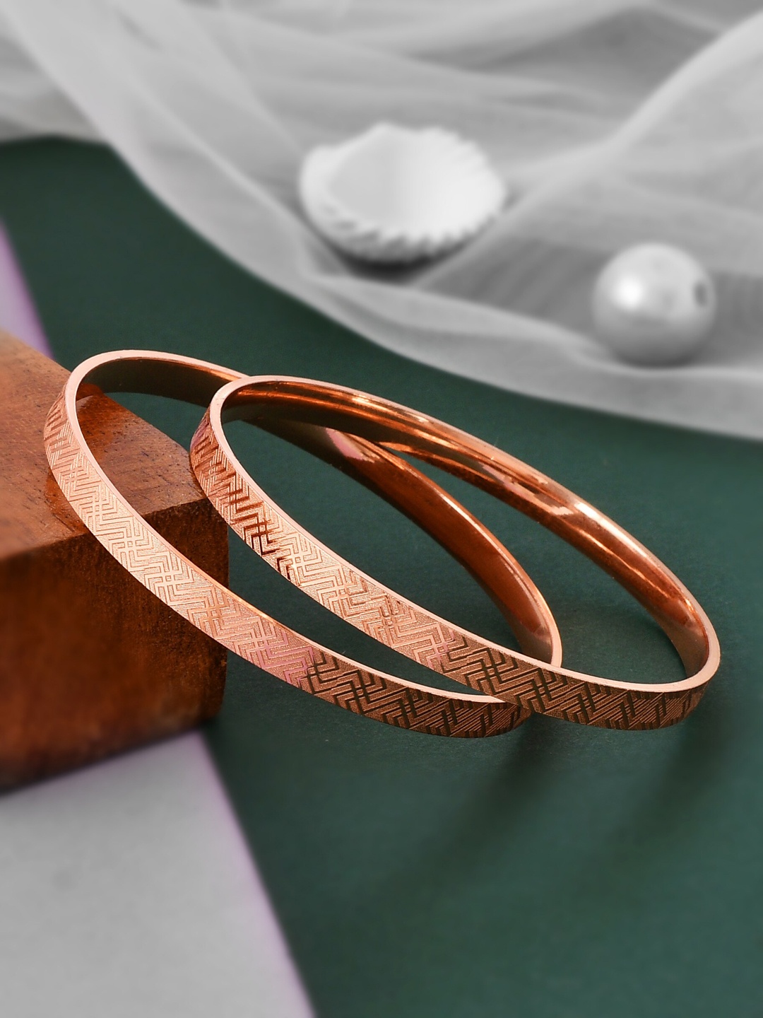 

Shoshaa Set Of 2 Rose Gold-Plated Handcrafted Bangles