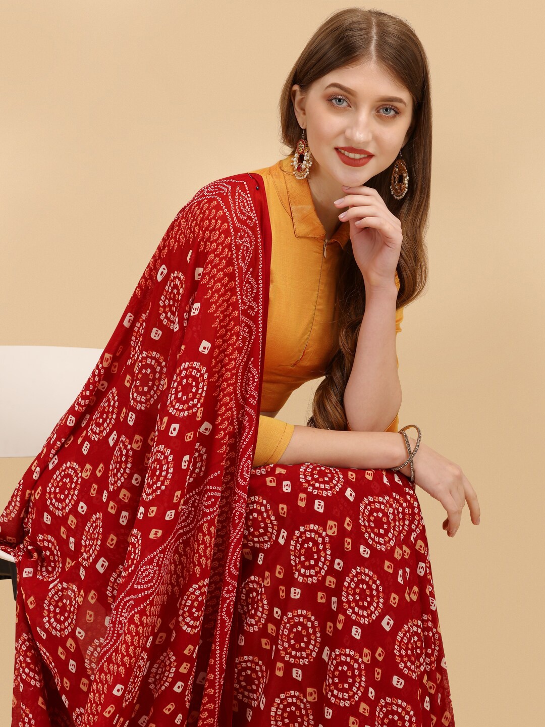 

Sangria Georgette Bandhani Saree, Maroon