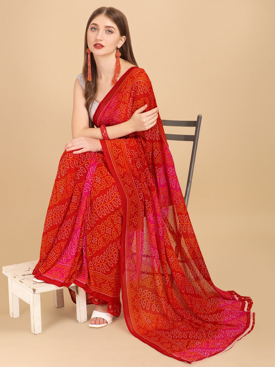 

Sangria Georgette Bandhani Saree, Pink