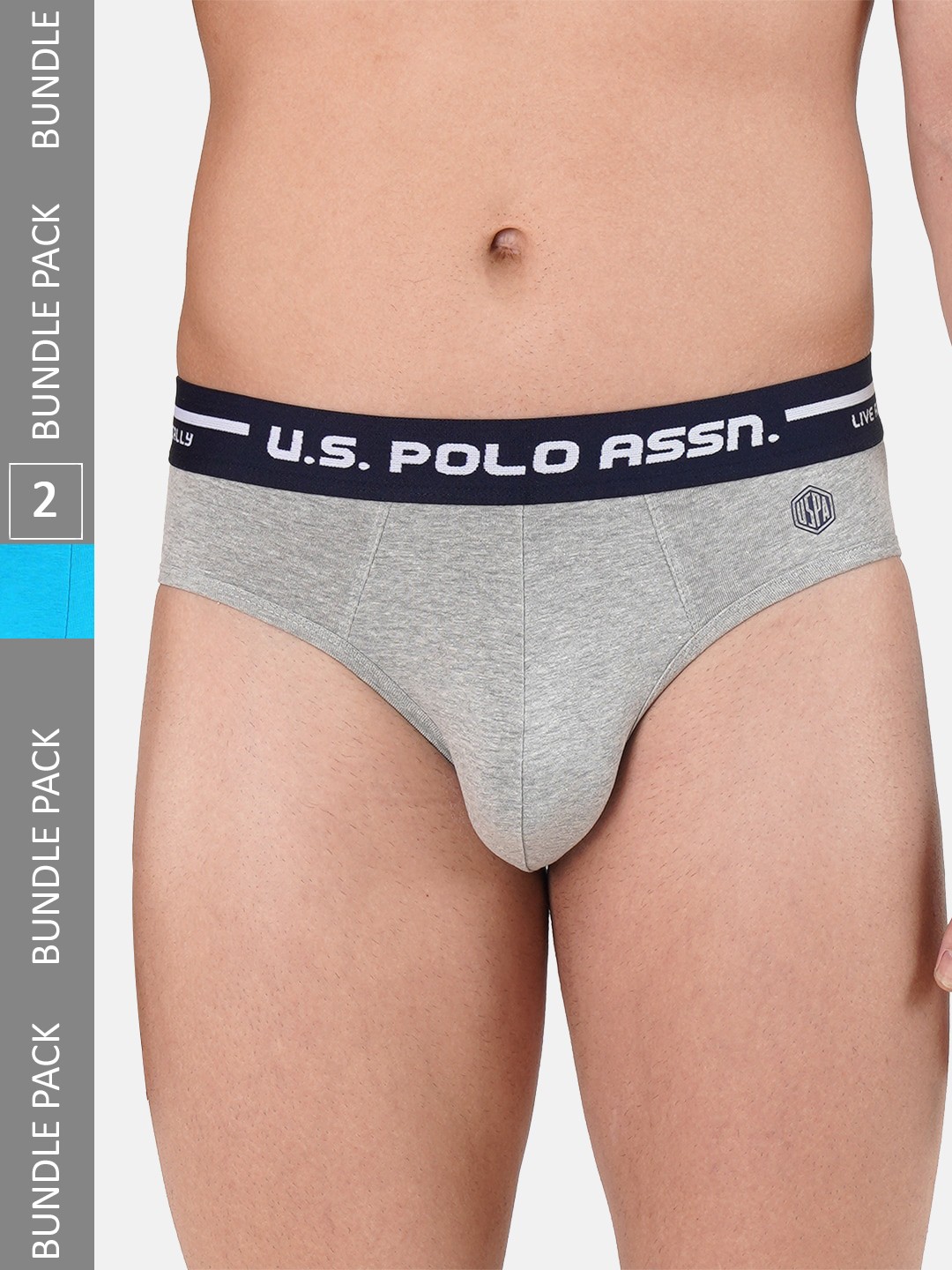 

U.S. Polo Assn. Men Pack Of 2 Printed Logo Waistband Basic Briefs, Blue