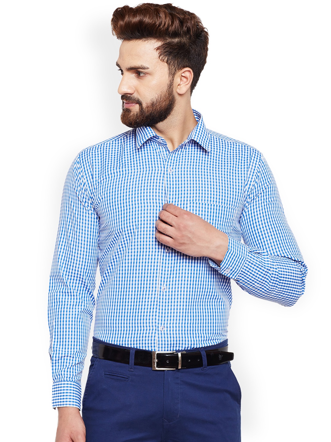 

Hancock Men Blue & White Slim Fit Checked Formal Shirt