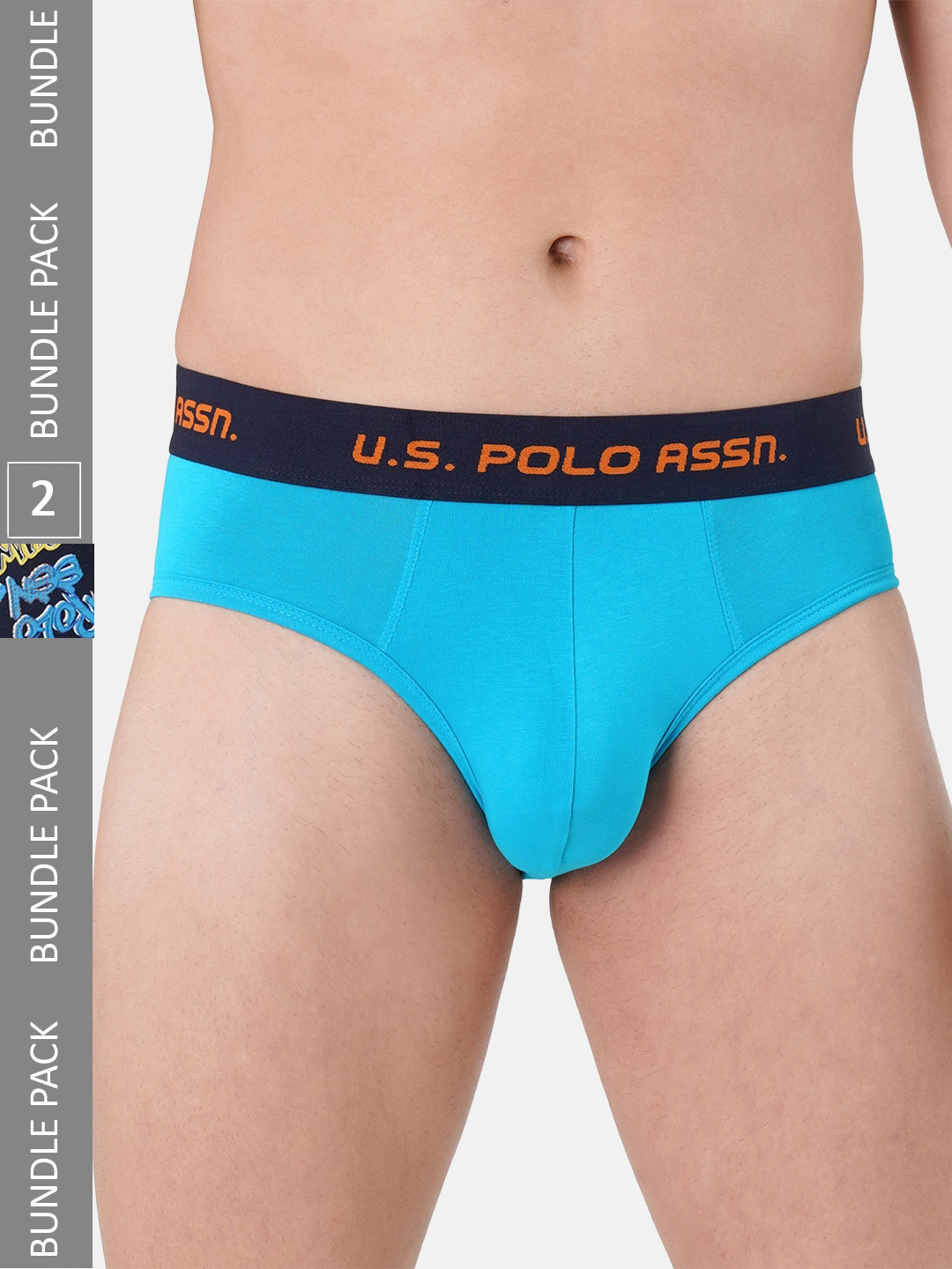 

U.S. Polo Assn. Men Pack Of 2 Printed Mid-Rise Basic Briefs, Blue
