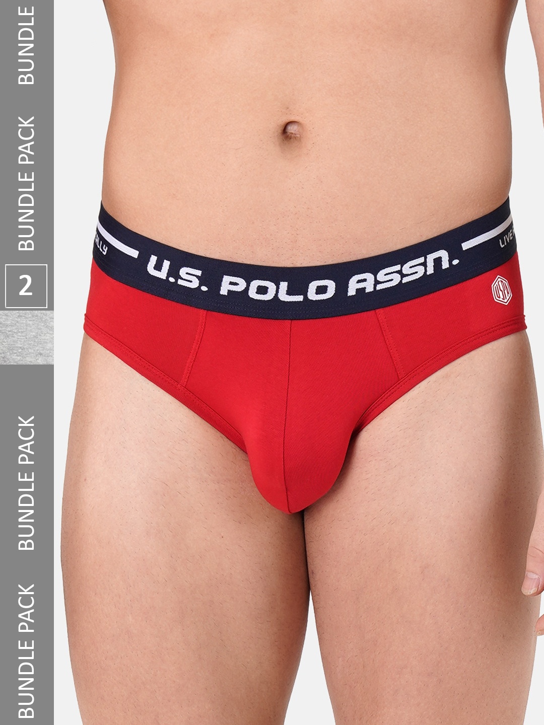 

U.S. Polo Assn. Men Pack Of 2 Logo Printed Detail Waistband IYAH Briefs, Red