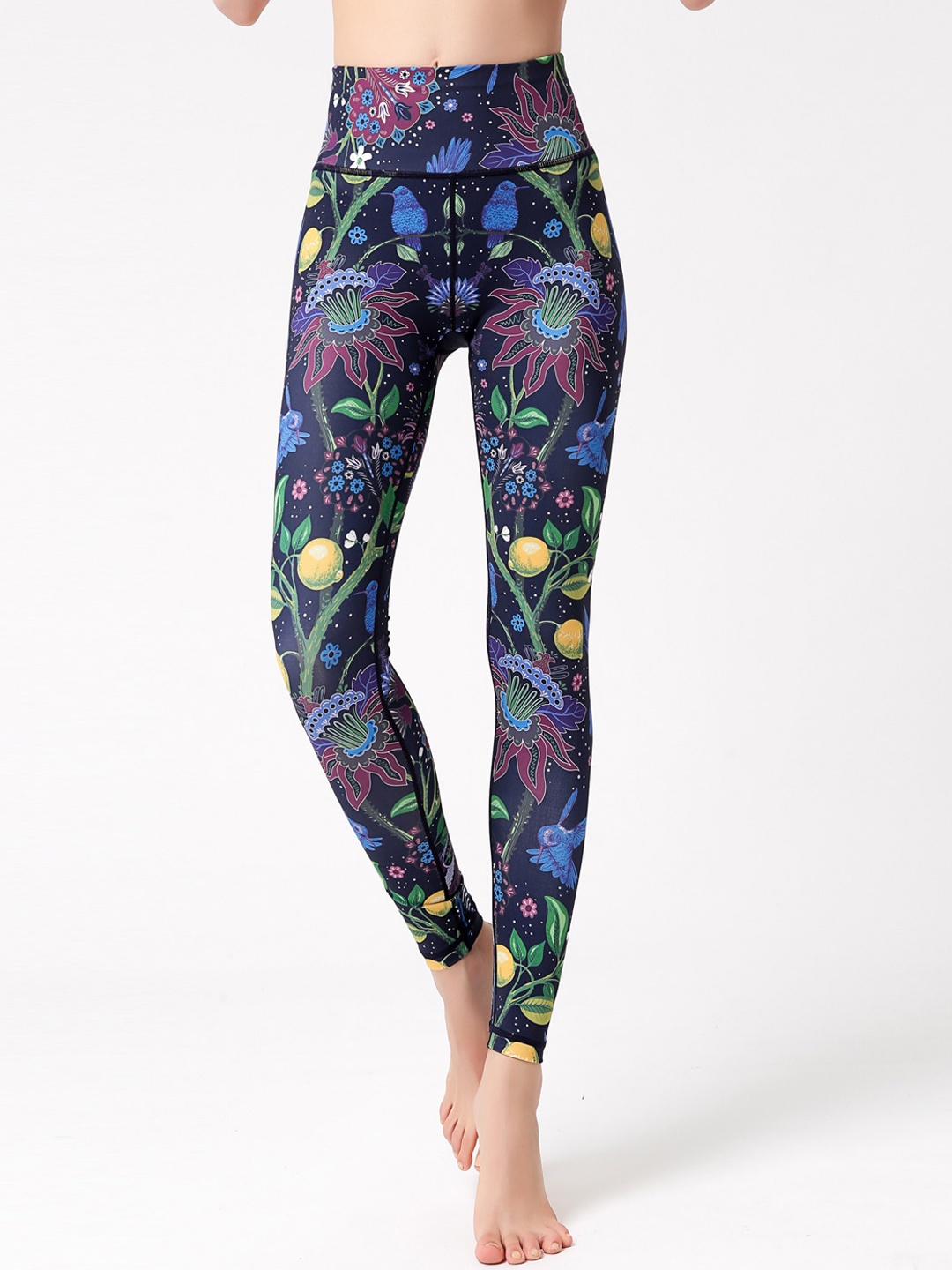 

JC Collection Women Floral Printed Ankle-Length Gym Tights, Navy blue