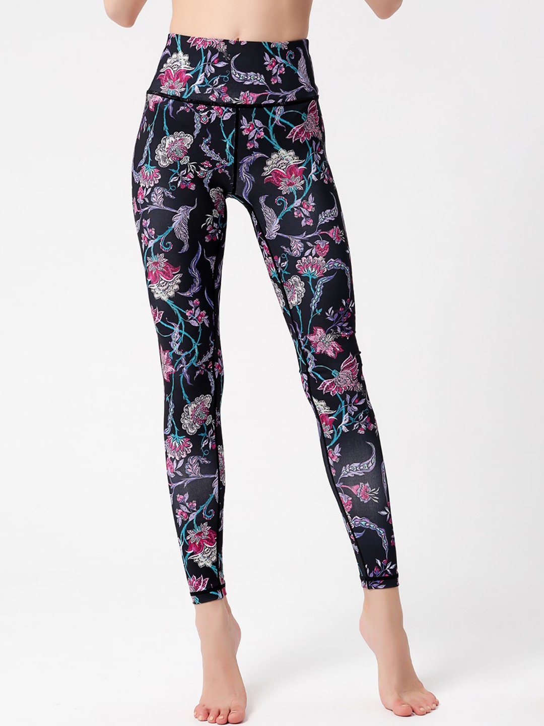 

JC Collection Women Floral Printed Training Tights, Black