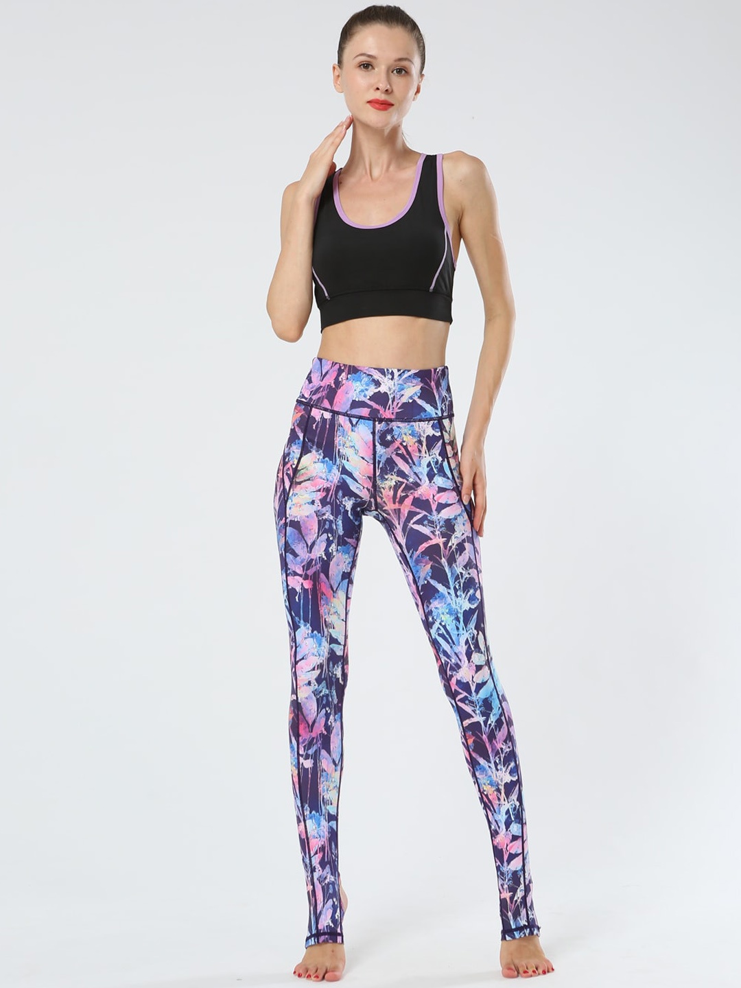 

JC Collection Women Floral Printed Training Tights, Purple