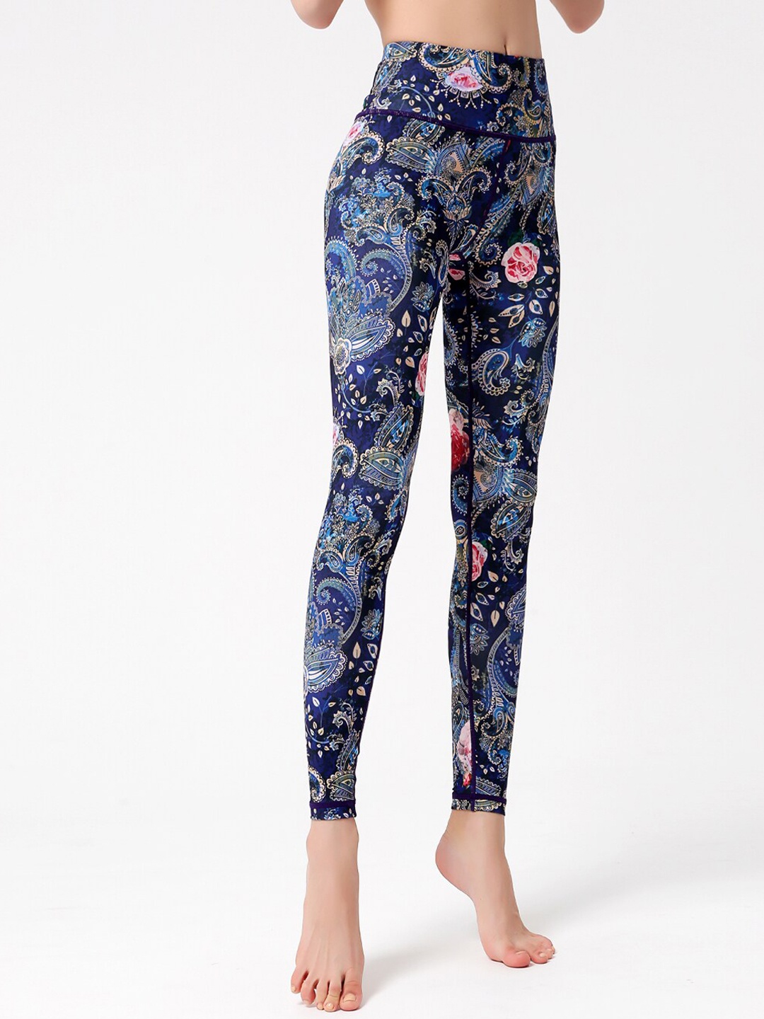 

JC Collection Women Ethnic Motif Printed Ankle-Length Gym Tights, Blue