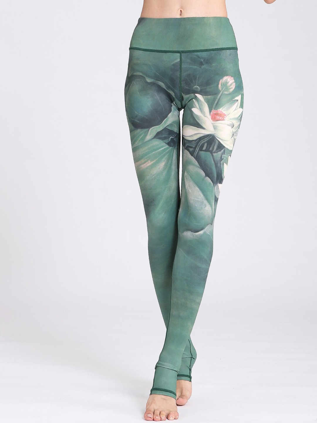 

JC Collection Floral Printed Slim-Fit Rapid-Dry Full-Length Gym Tights, Green